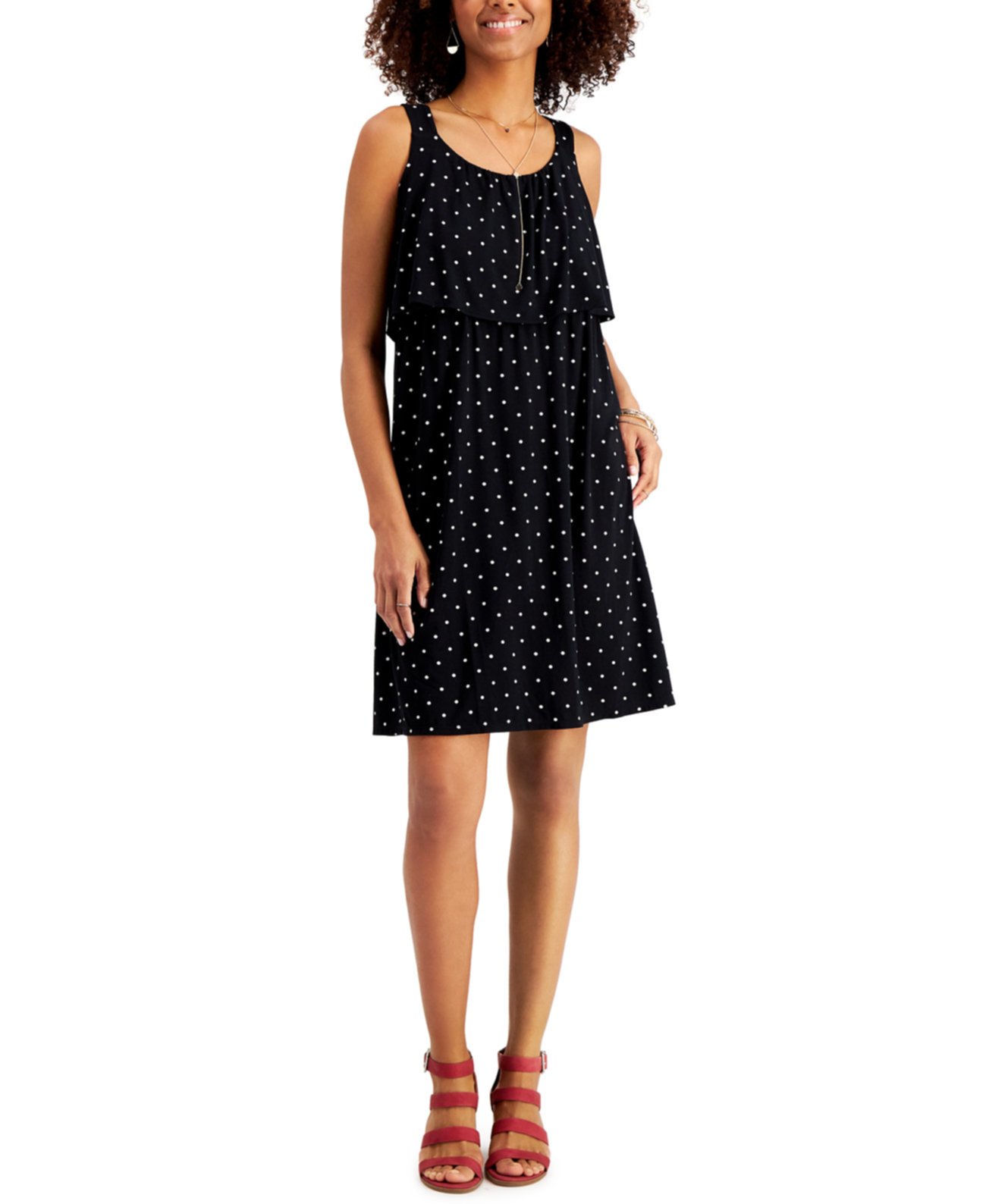 Многоуровневое платье в горошек Petite, созданное для Macy's Style & Co