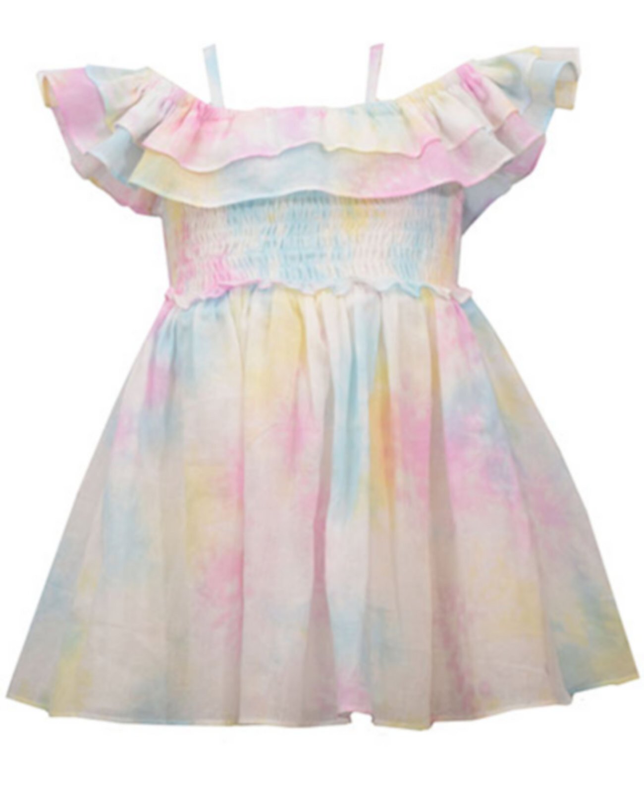 Пастельное платье с открытыми плечами для маленьких девочек с принтом тай-дай Bonnie Baby