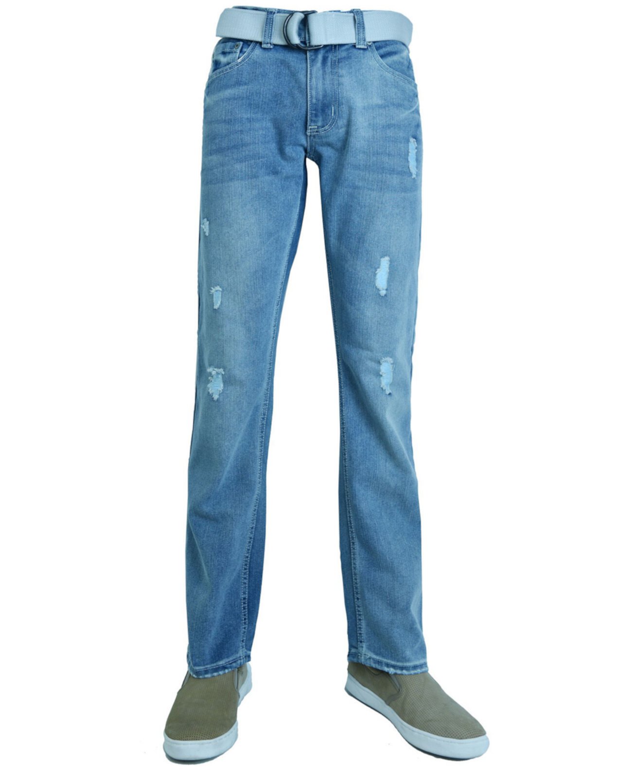 Мужские модные рваные прямые джинсы стандартного кроя с поясом Flypaper