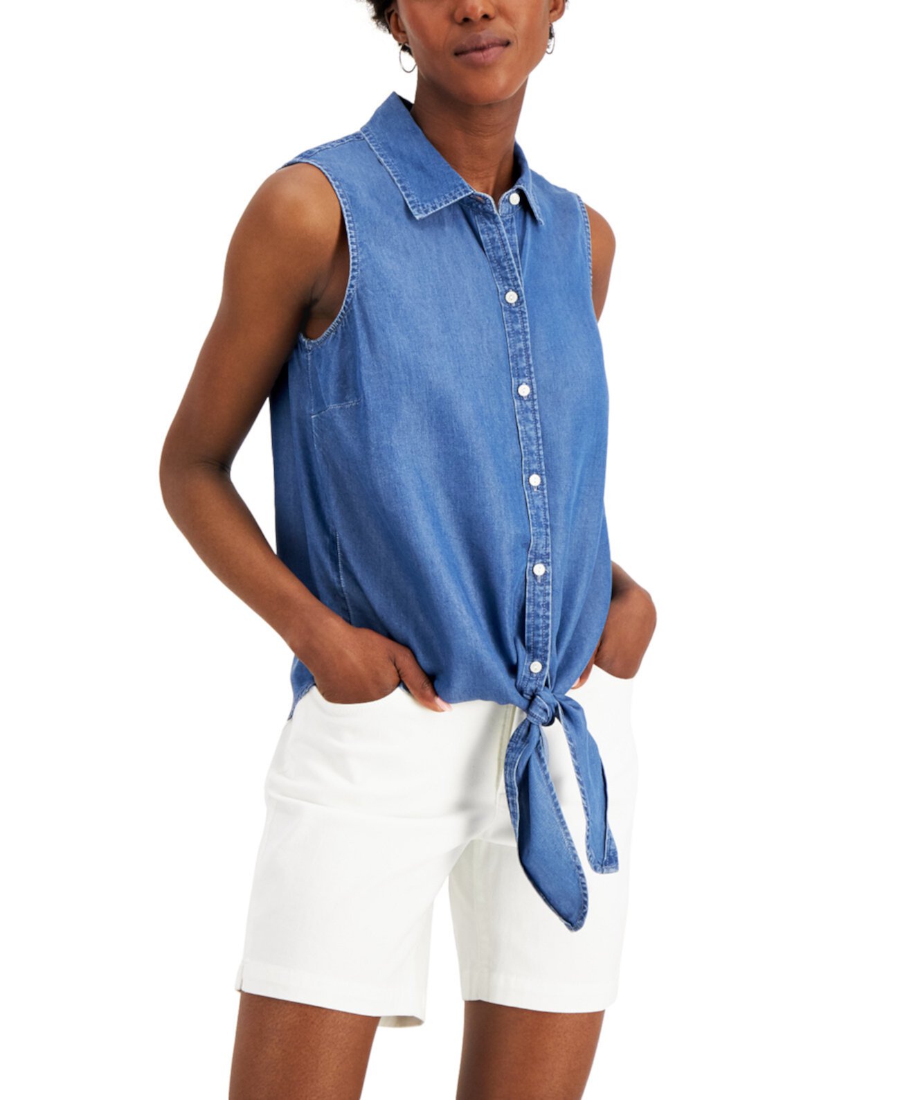 Рубашка без рукавов из хлопка с завязками, создана для Macy's Charter Club