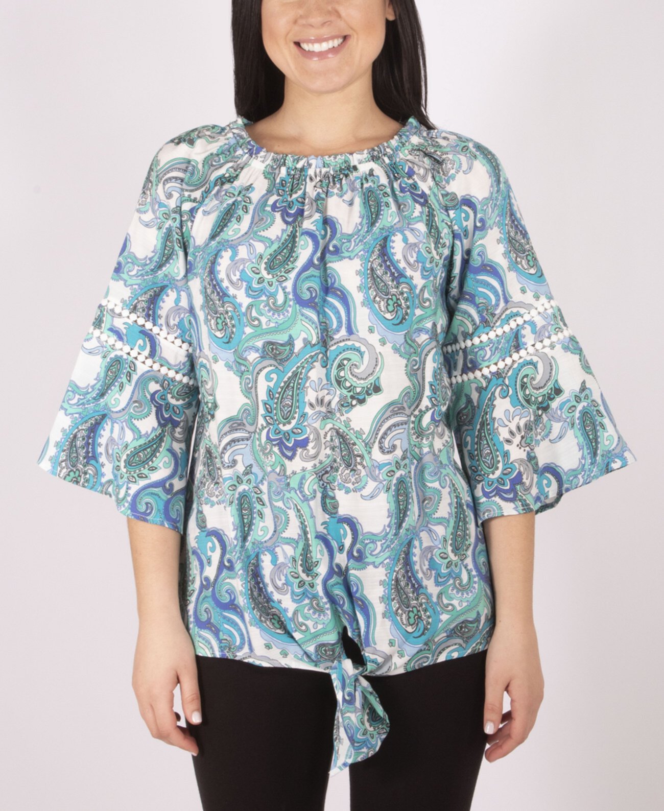 Крестьянская блуза с принтом 3/4 и завязкой спереди NY Collection