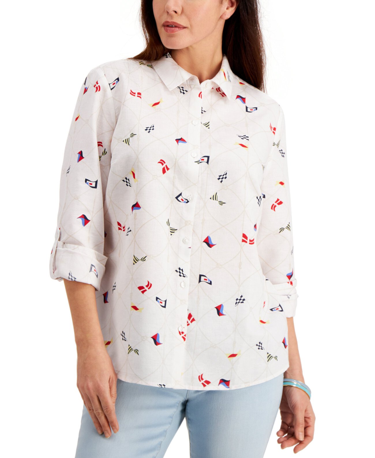 Льняная блуза с морским принтом, созданная для Macy's Charter Club