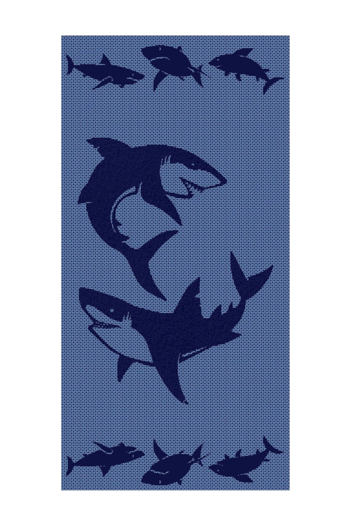 Акула двойное жаккардовое пляжное полотенце - темно-синий Apollo Towels