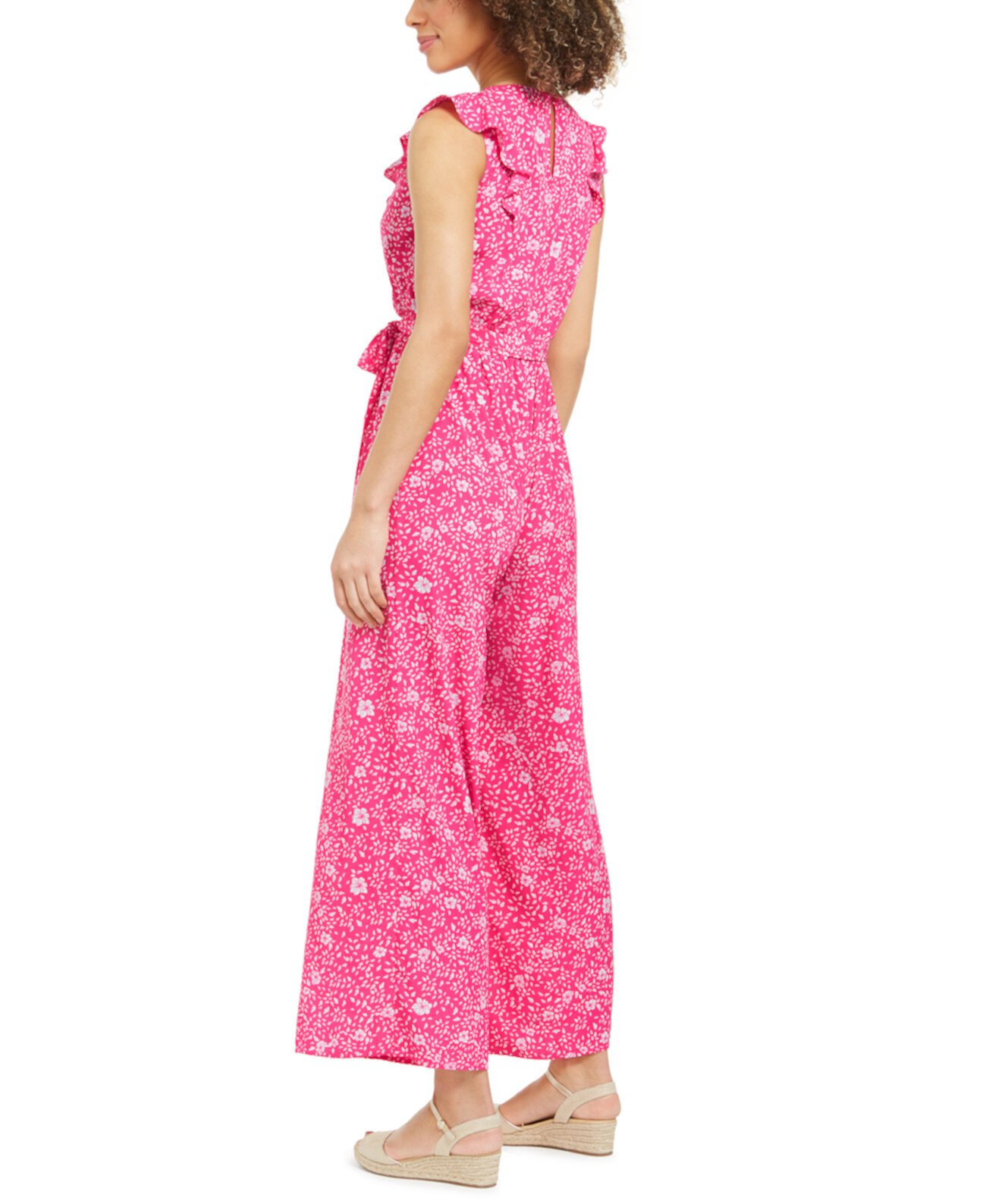 Petite Printed Flutter-Sleeve Jumpsuit, Created for Macy's Charter Club