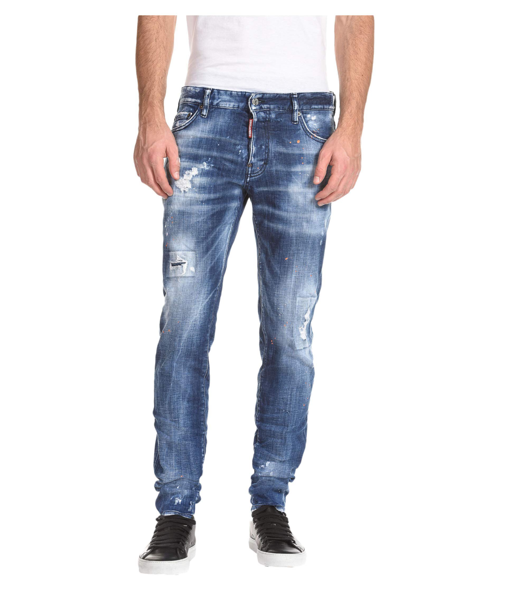 Узкие джинсы средней длины в деревенском стиле синего цвета DSQUARED2