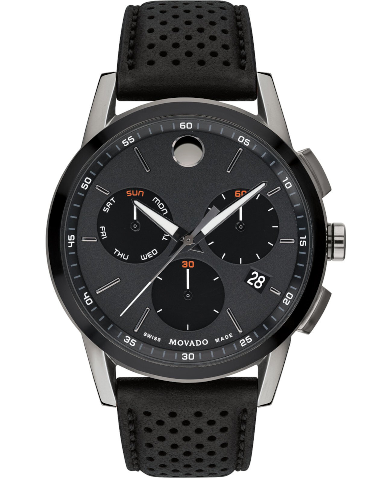 Мужские часы Swiss Chronograph Museum Sport с черным кожаным ремешком 43 мм Movado