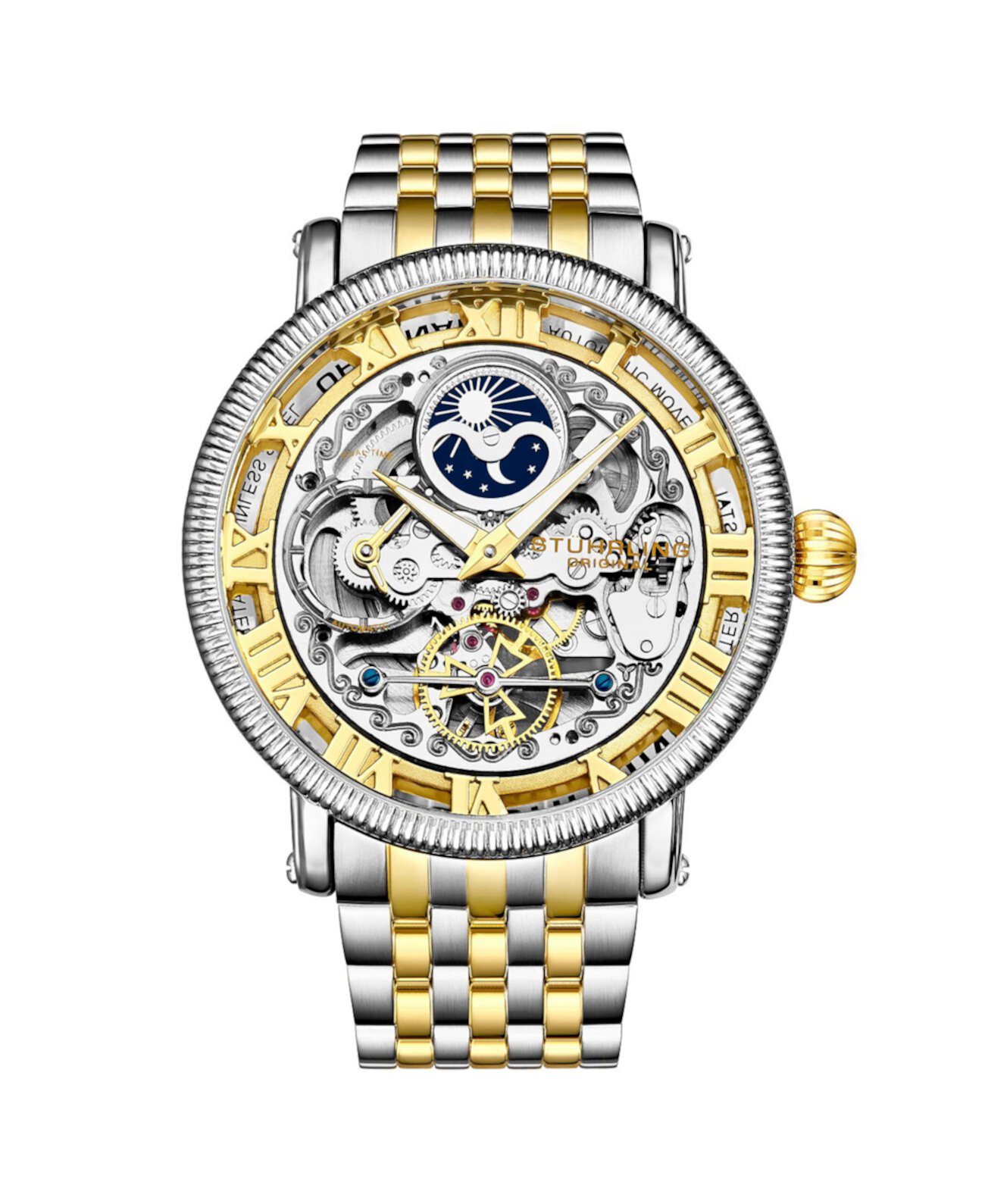 Мужские золотые - серебряные часы-браслет из нержавеющей стали 49мм Stuhrling