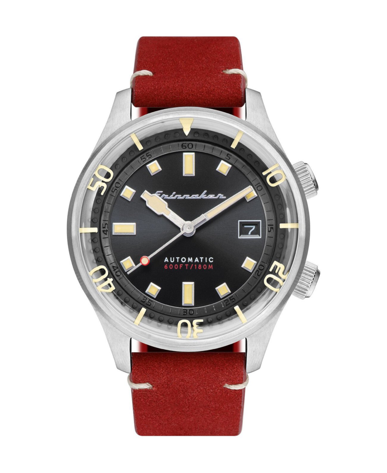 Мужские часы Bradner с автоматическим красным ремешком из натуральной кожи 42 мм Spinnaker