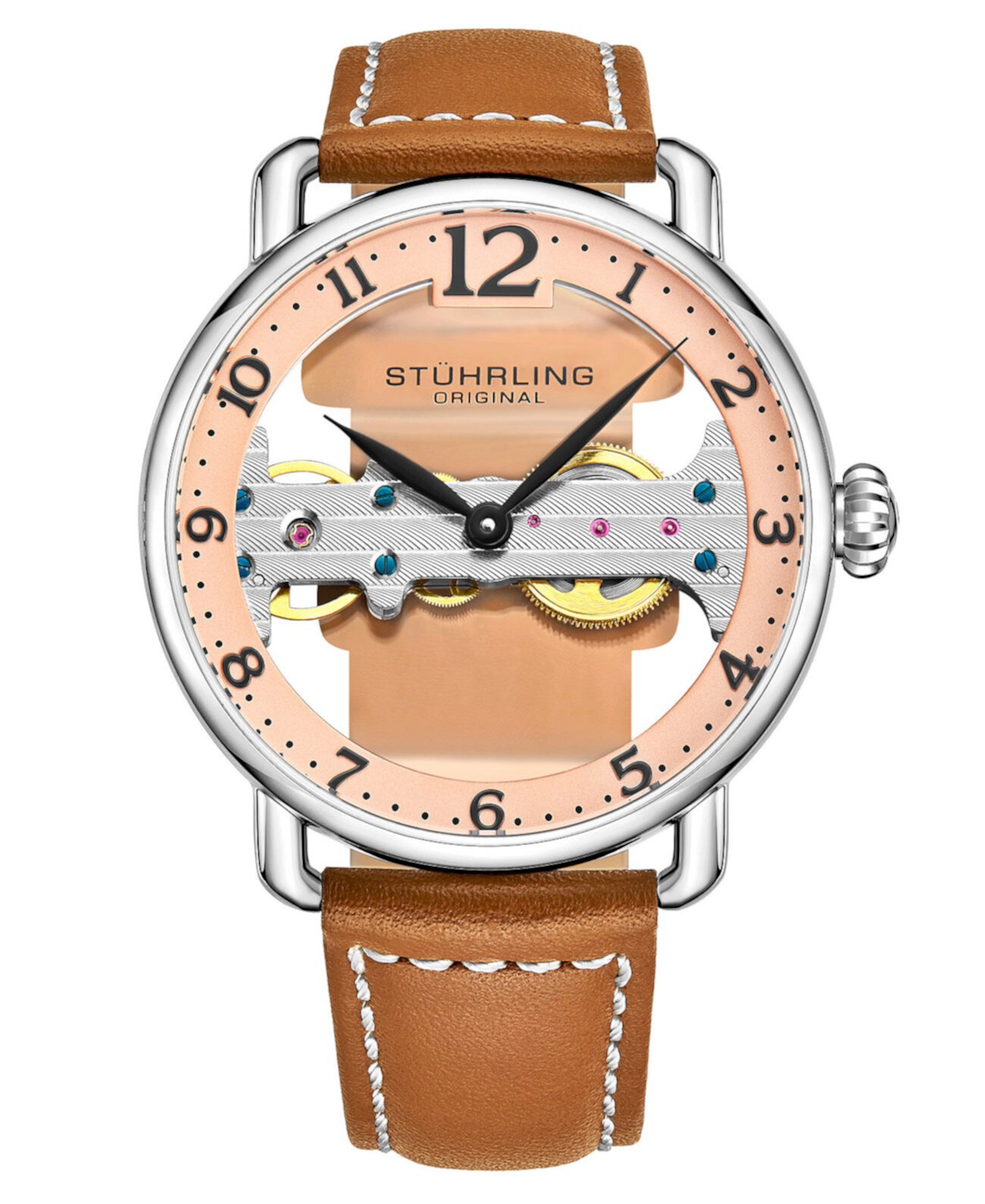 Мужские светло-коричневые часы с кожаным ремешком 42мм Stuhrling