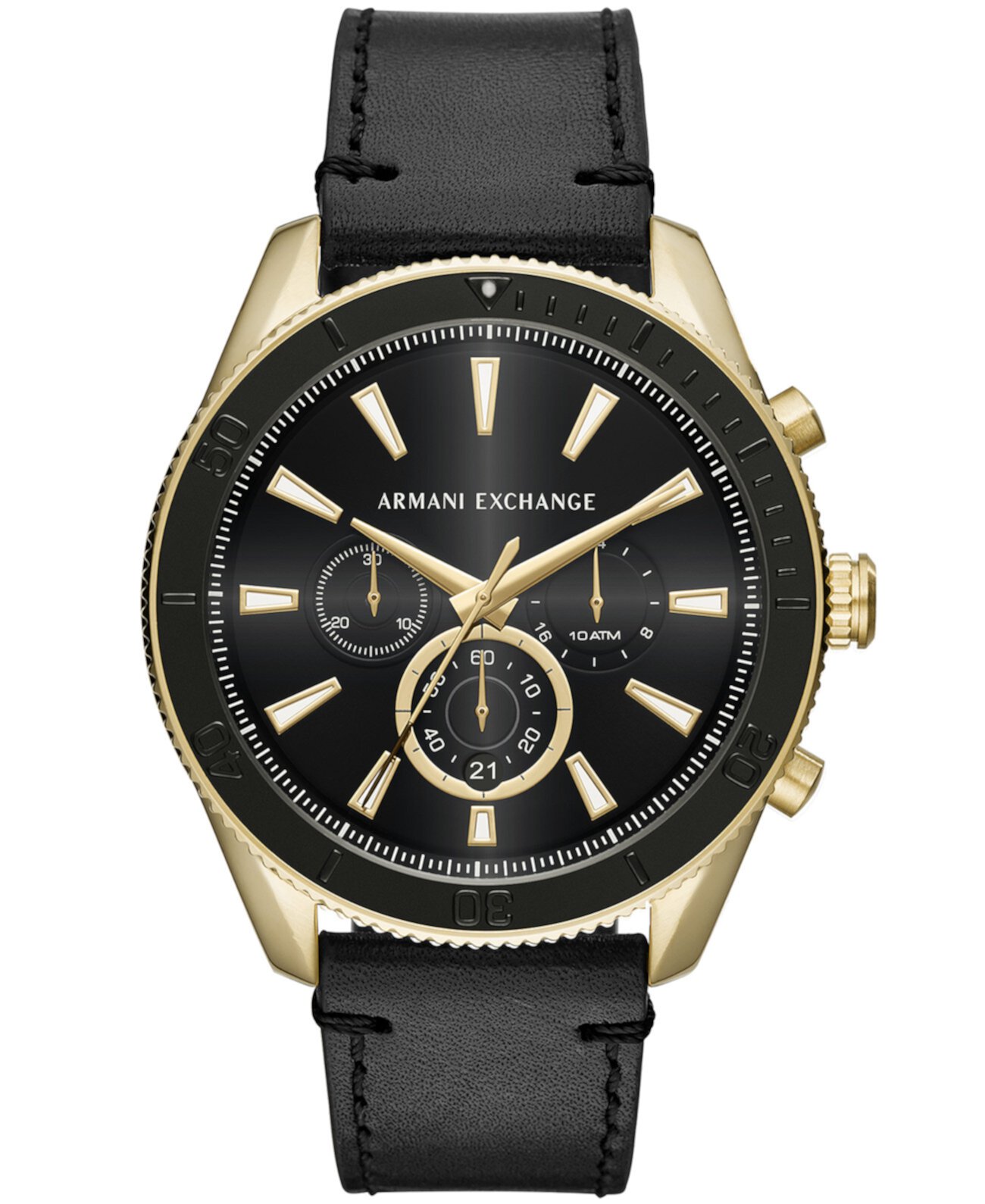 Мужские часы с хронографом с черным кожаным ремешком, 46 мм Armani