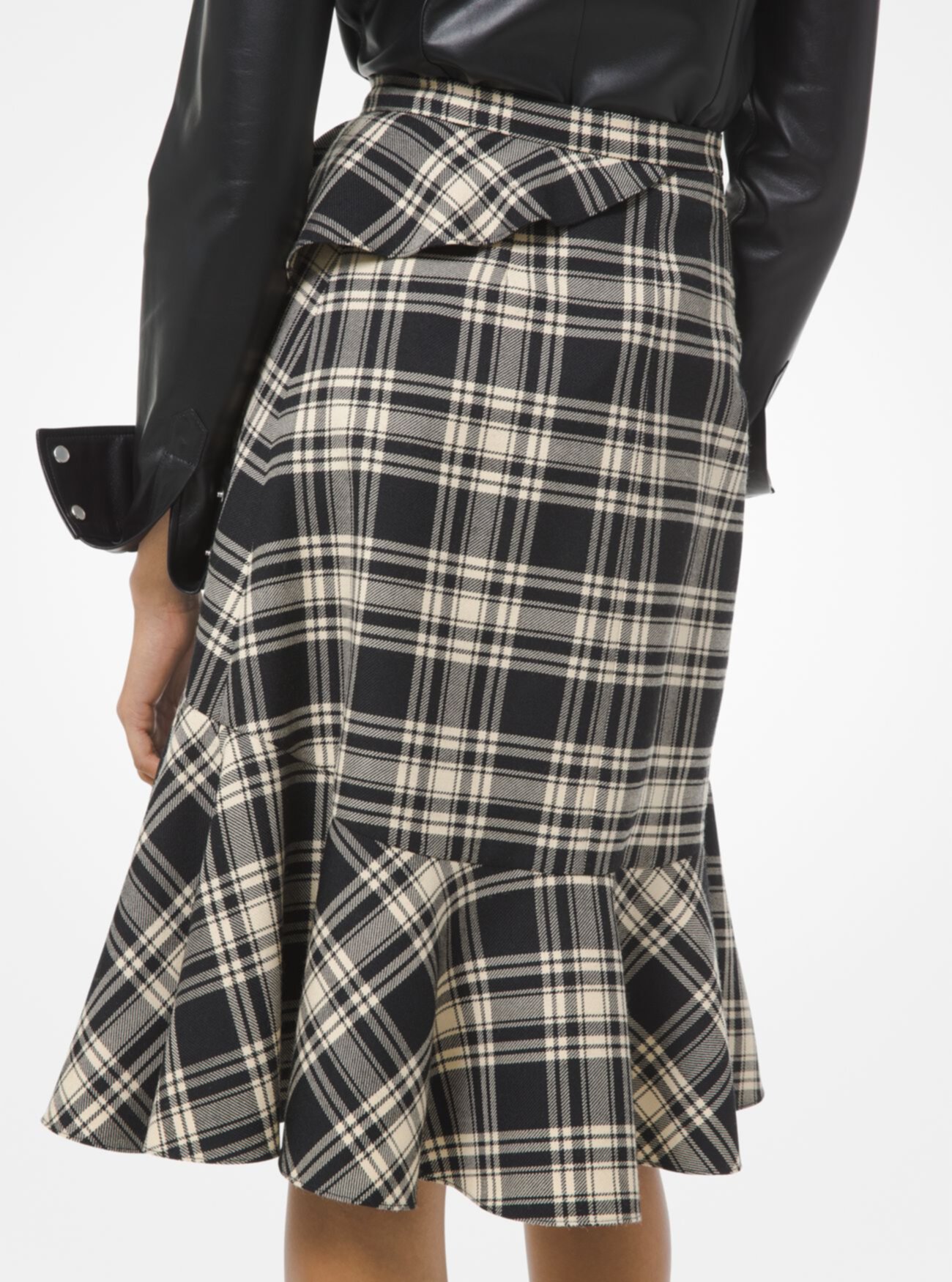 Шерстяная юбка с каскадными оборками в шотландскую клетку Michael Kors