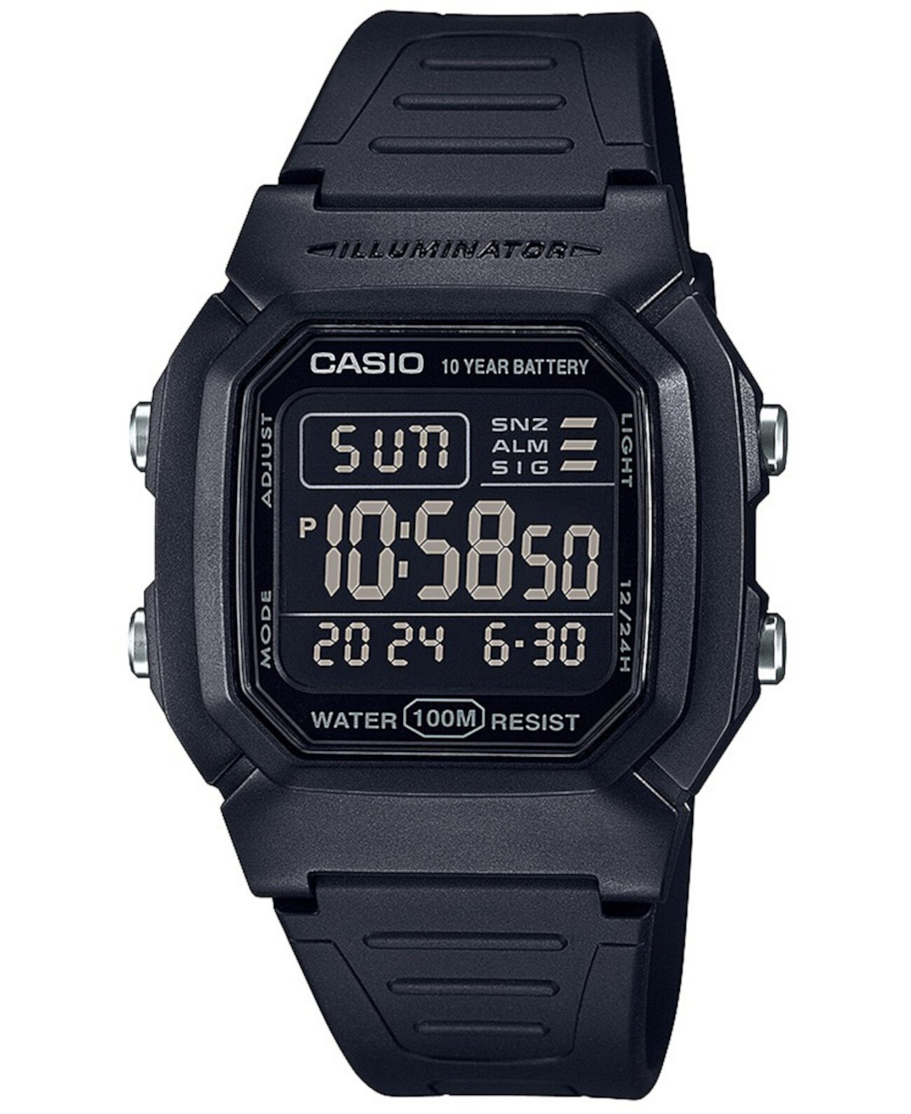 Мужские цифровые затемненные черные часы с ремешком из смолы 36,8 мм Casio