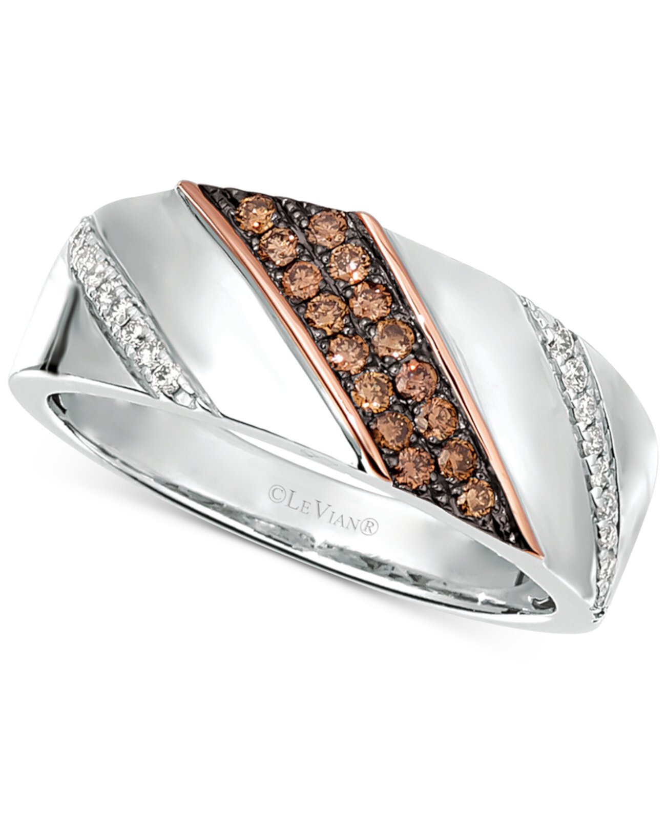 Кольцо с бриллиантами для мужчин и женщин Chocolatier® диагональное (3/8 карат. Вес.) Из стерлингового серебра и розового золота 14 карат Le Vian