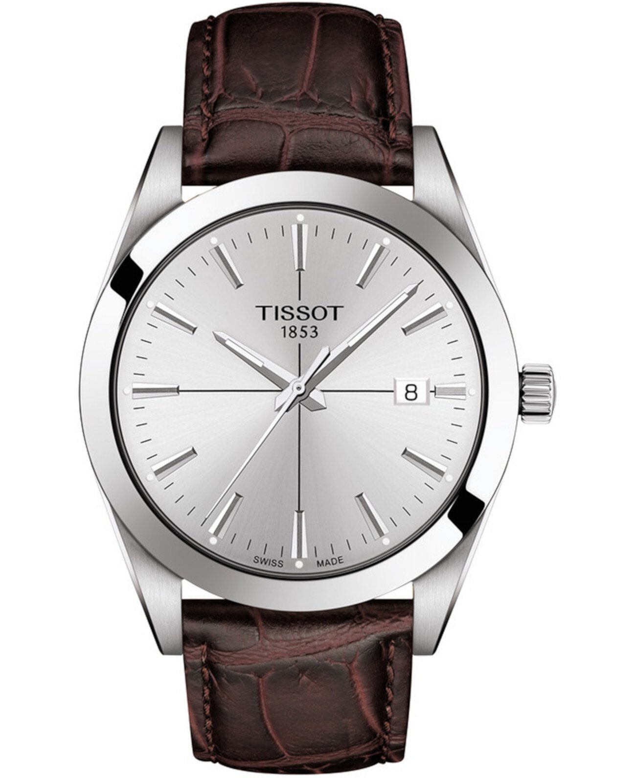 Мужские швейцарские часы с коричневым кожаным ремешком Gentleman 40 мм Tissot