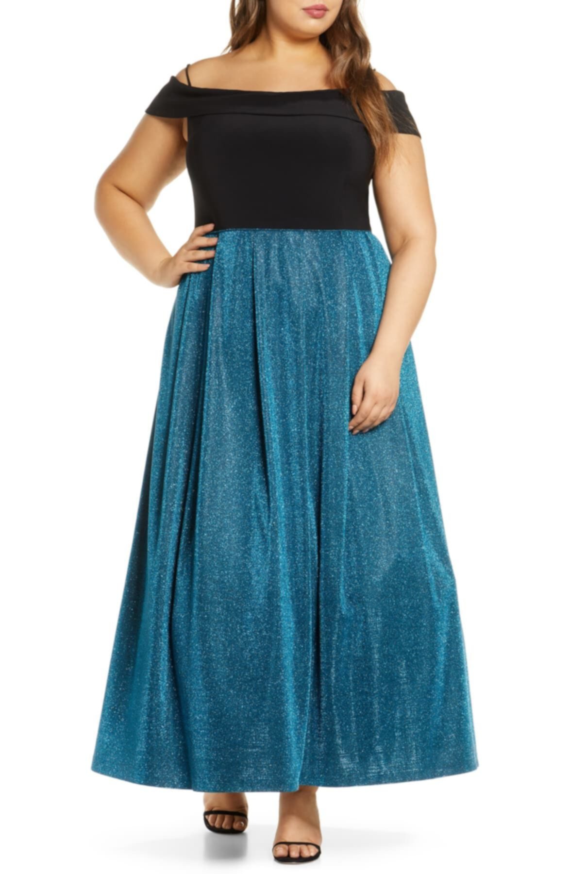 Хлопковое платье с открытыми плечами Shimmer (плюс размер) Morgan & Co.