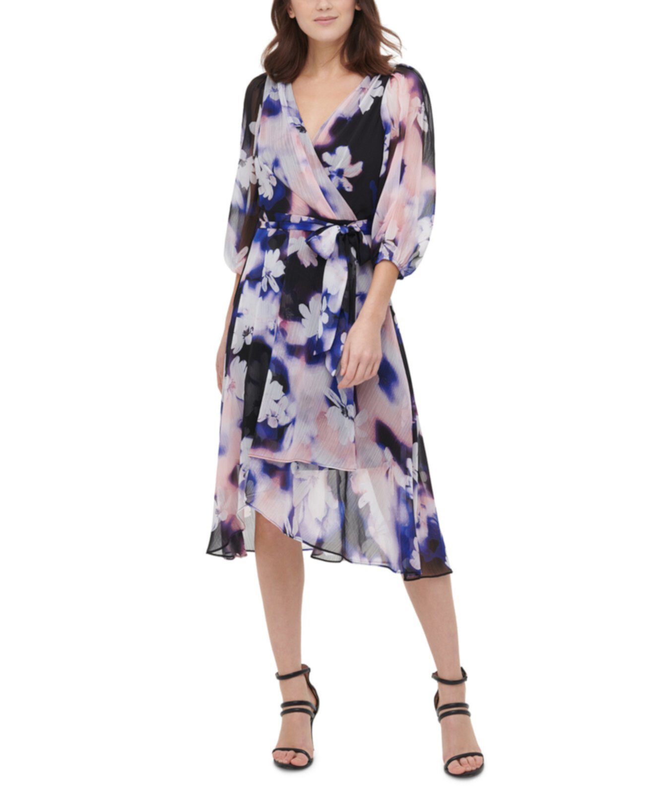 Платье с запахом и цветочным принтом DKNY