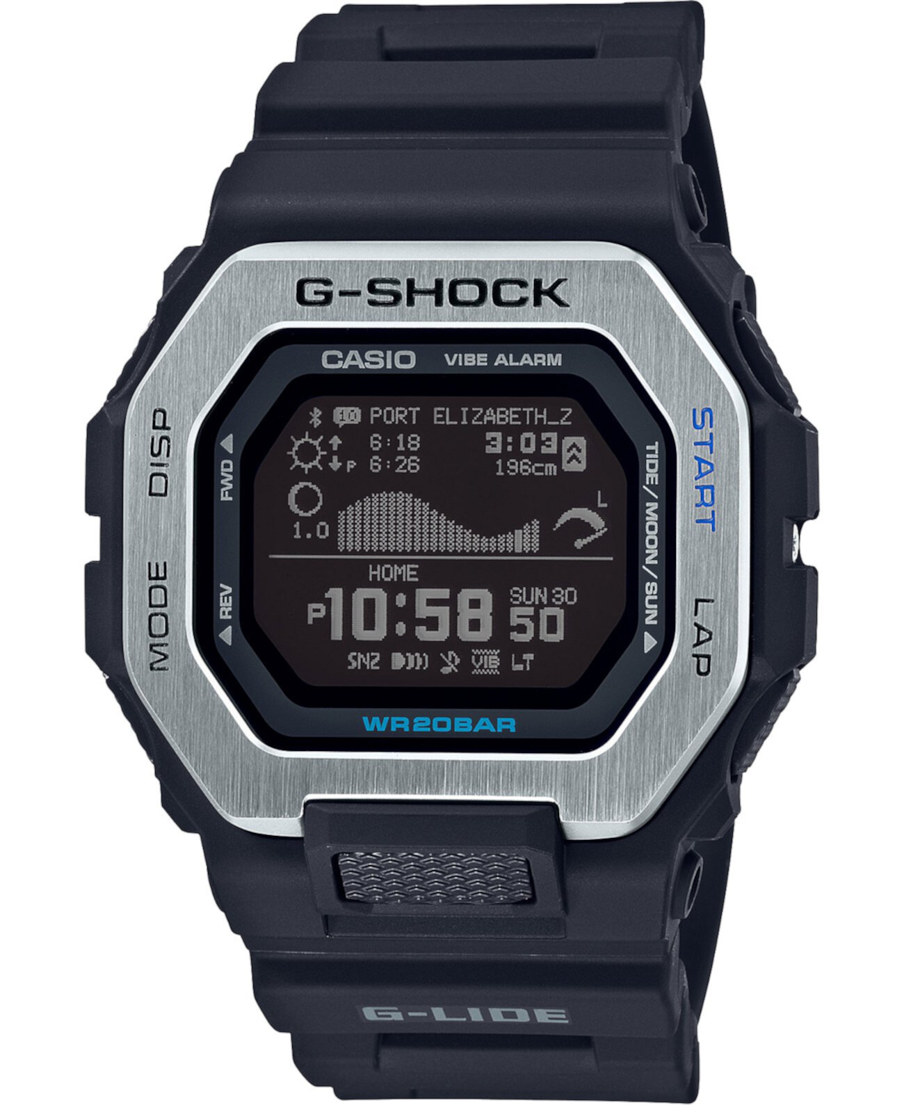 Мужские часы Connected Digital G-Lide с черным полимерным ремешком, 46 мм G-Shock