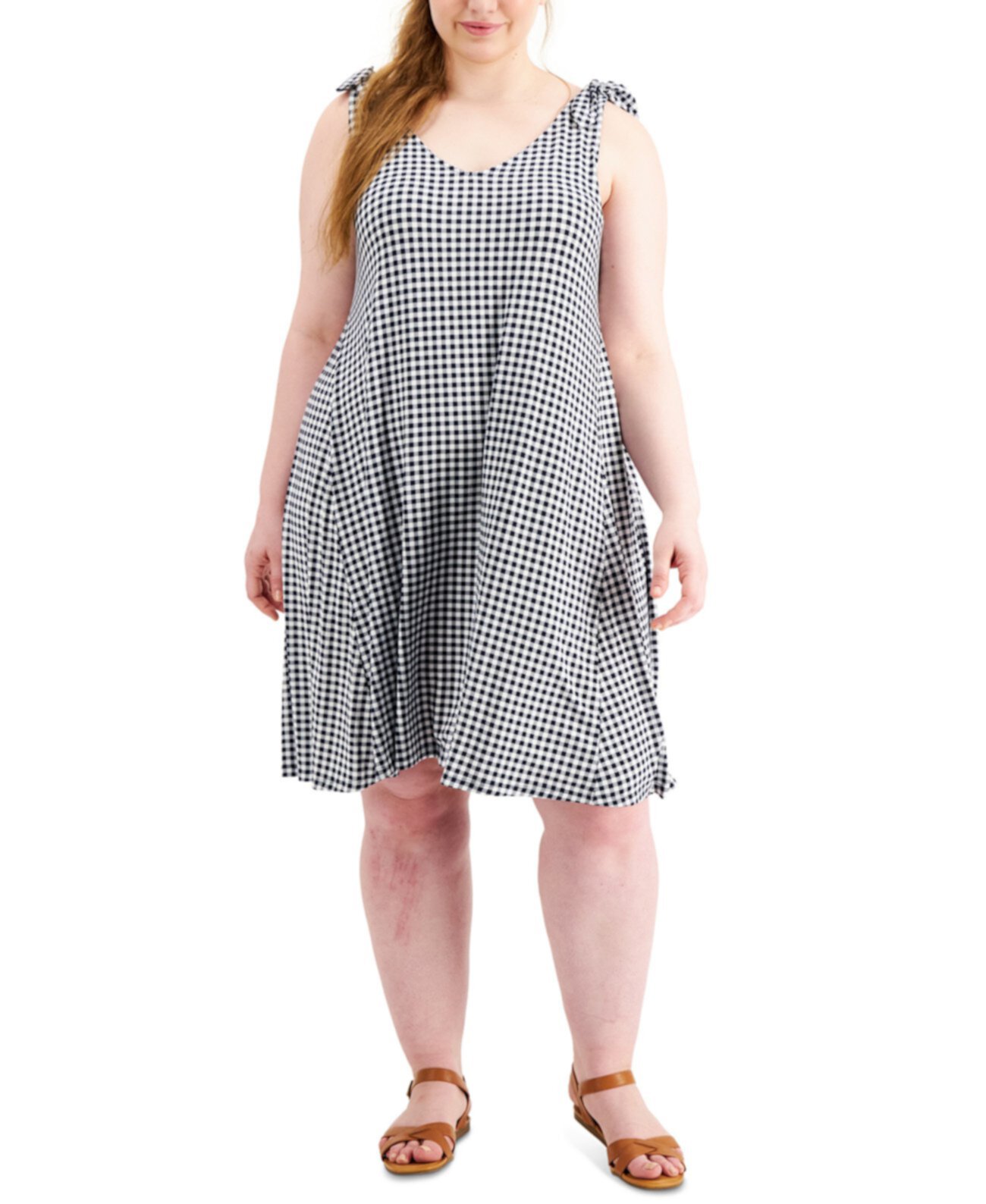 Миниатюрное платье с принтом в мелкую клетку и завязками, созданное для Macy's Style & Co