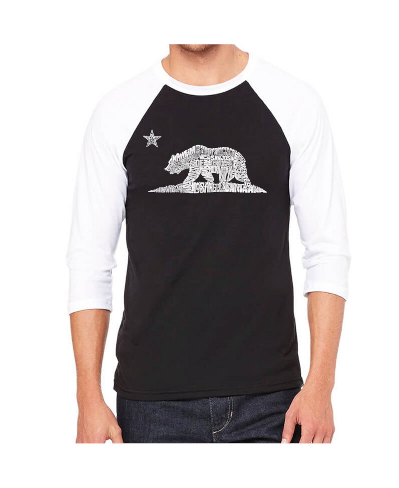 Мужская футболка с регланом и надписью Word Art California Bear LA Pop Art