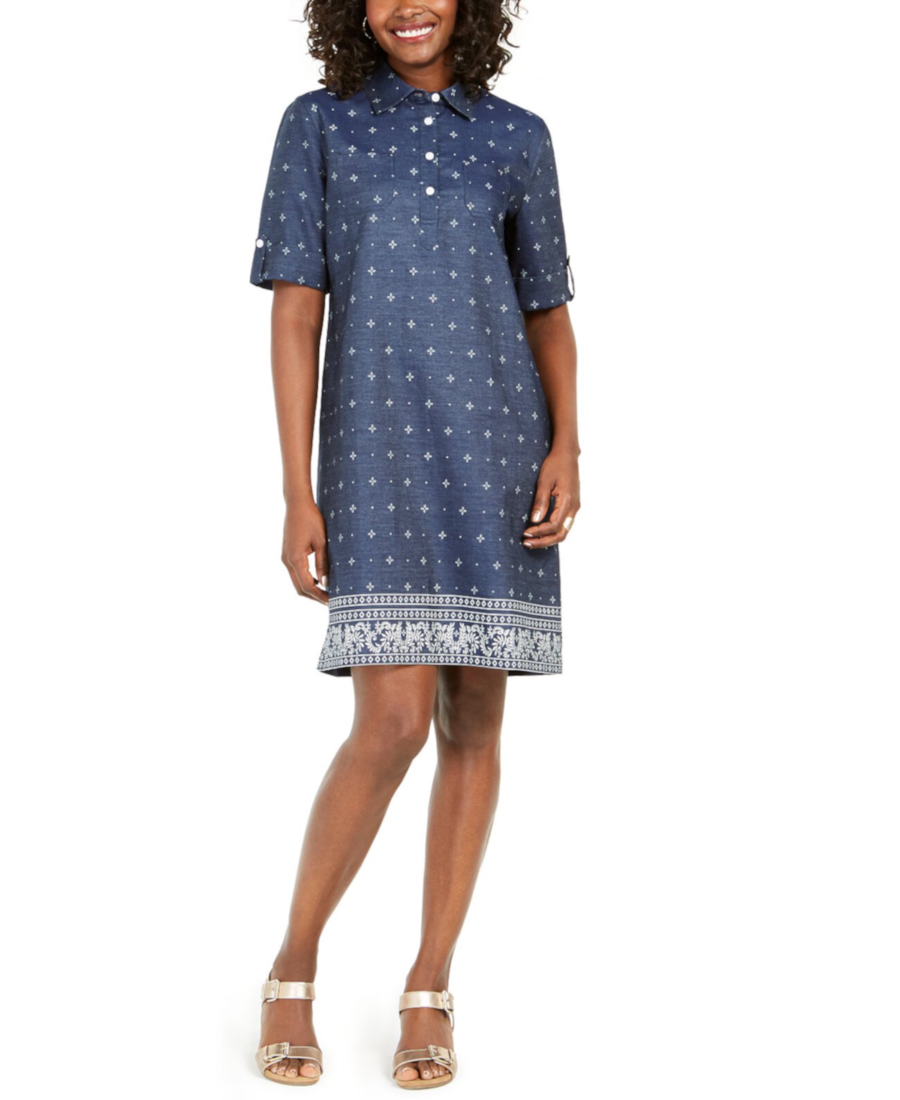 Миниатюрное платье-рубашка из шамбре, созданное для Macy's Karen Scott