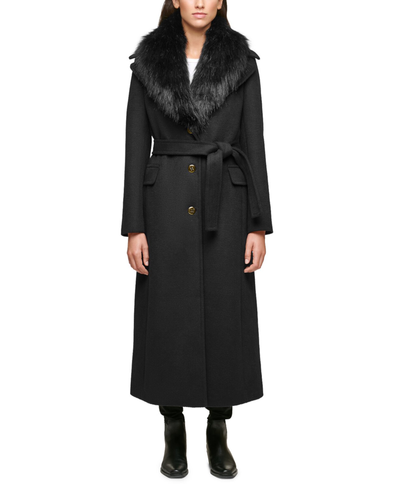 Макси-пальто Petite с воротником из искусственного меха Calvin Klein