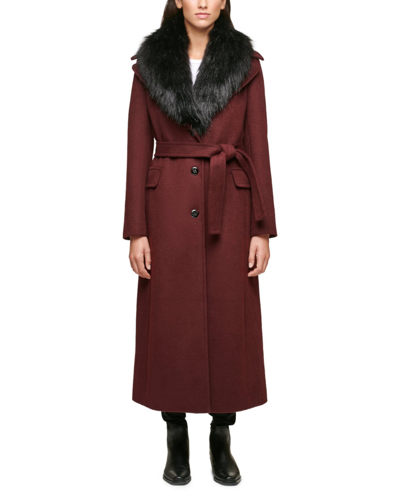 Макси-пальто с воротником из искусственного меха Calvin Klein