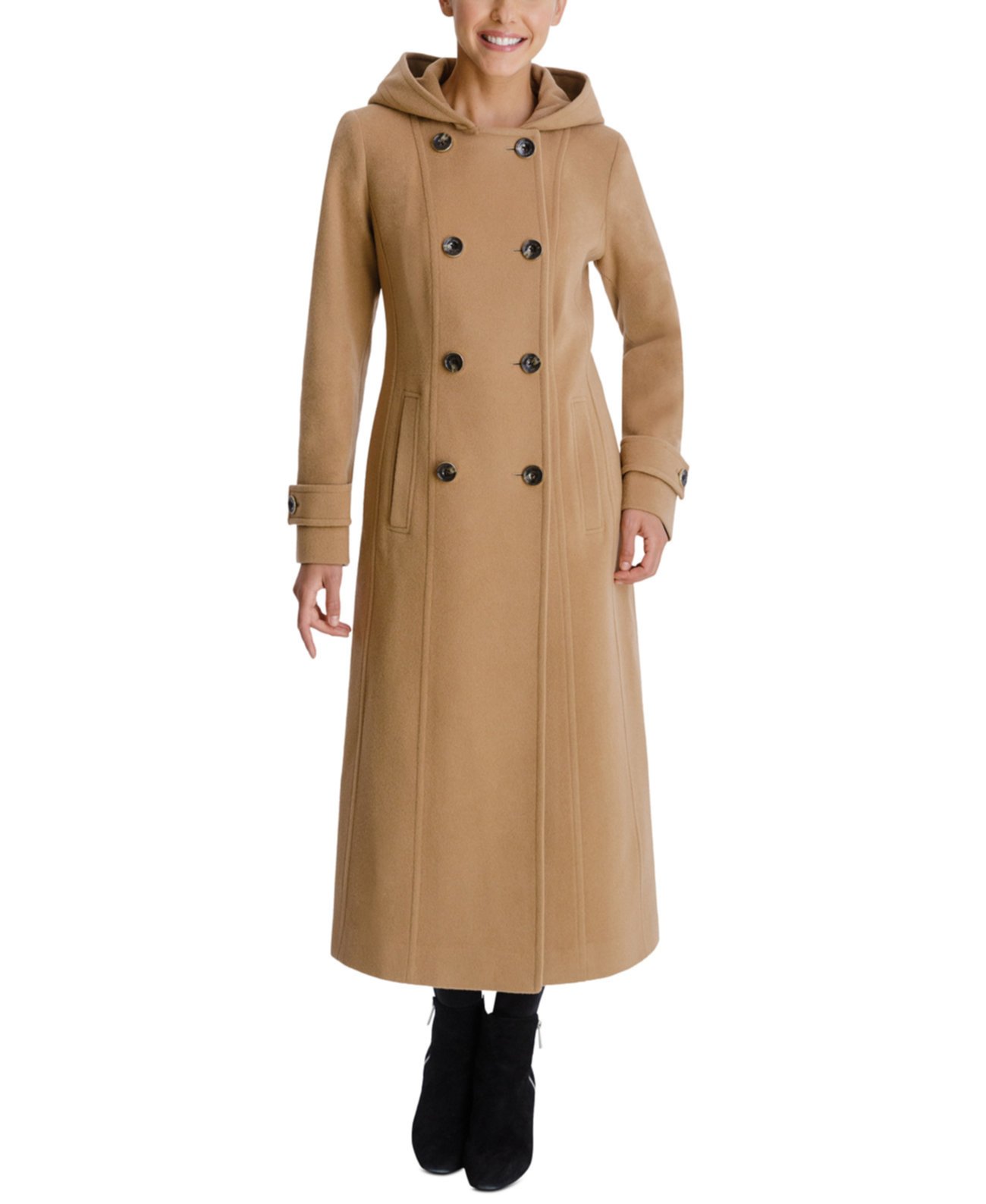 Двубортное пальто с капюшоном Anne Klein