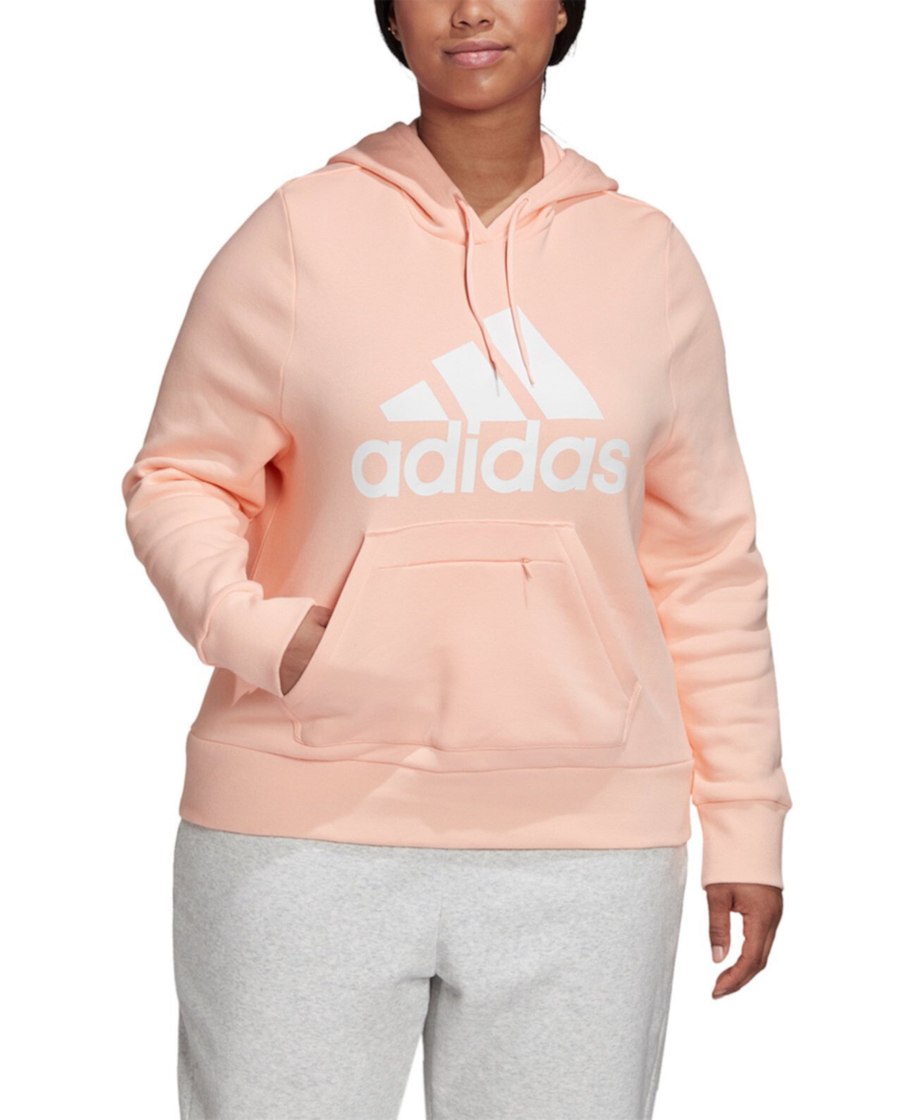 Толстовка большого размера с капюшоном и логотипом Adidas