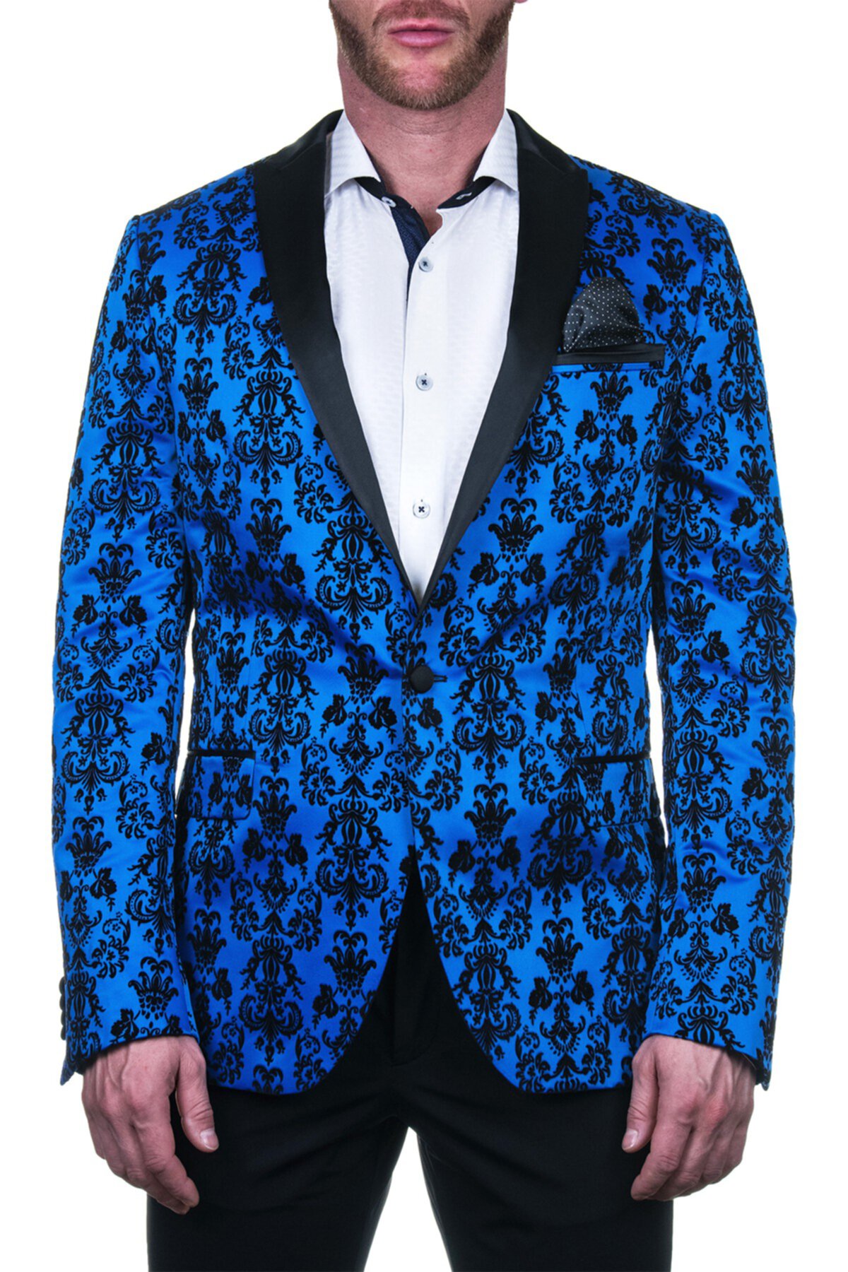Синий жаккардовый приталенный пиджак Tesla Flower Maceoo