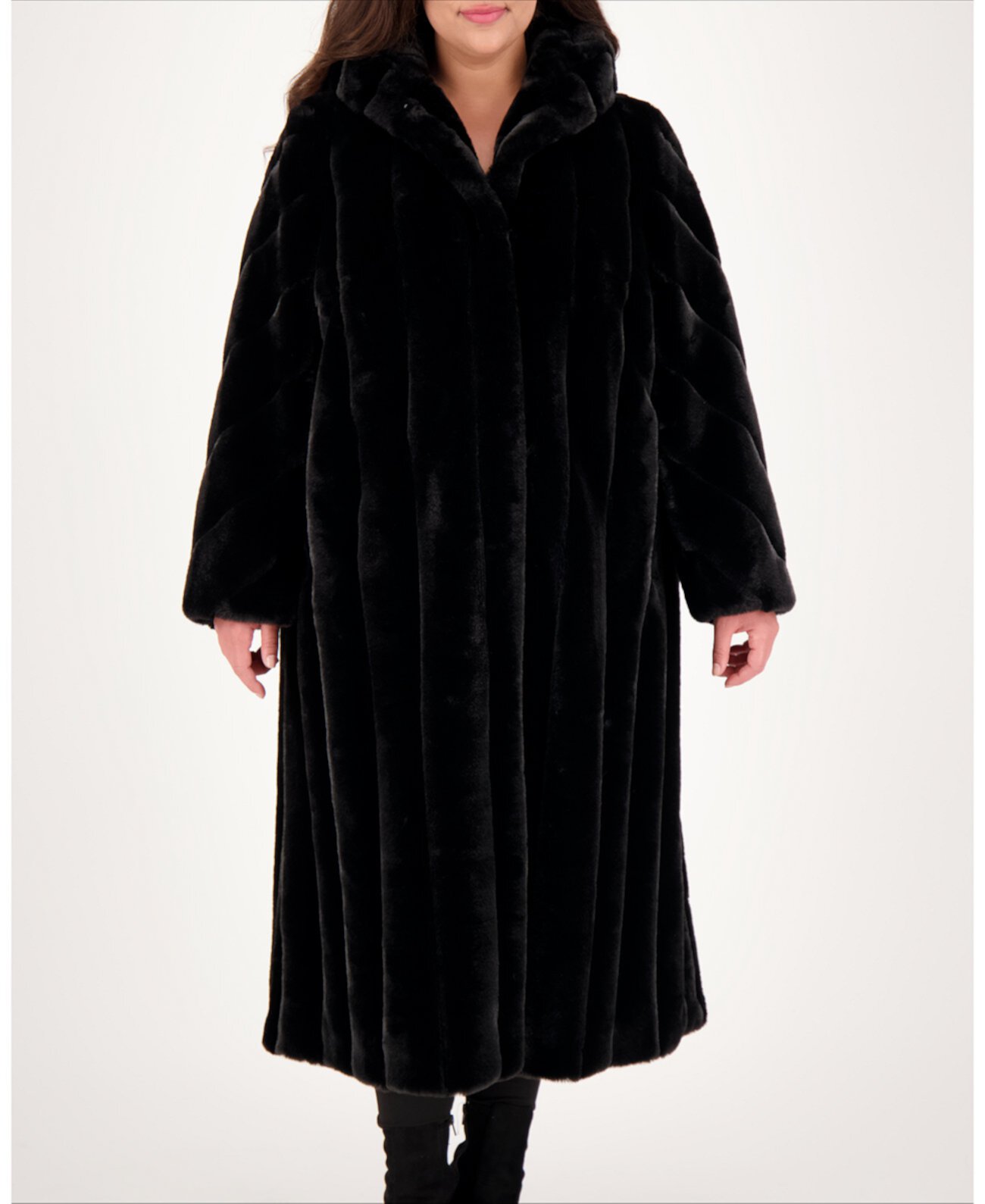 Макси-пальто из искусственного меха с капюшоном больших размеров Jones New York