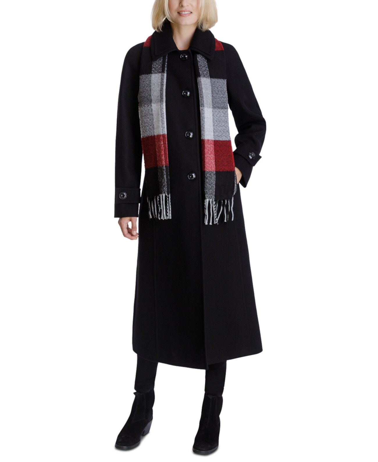 Макси-пальто в клетку с шарфом London Fog