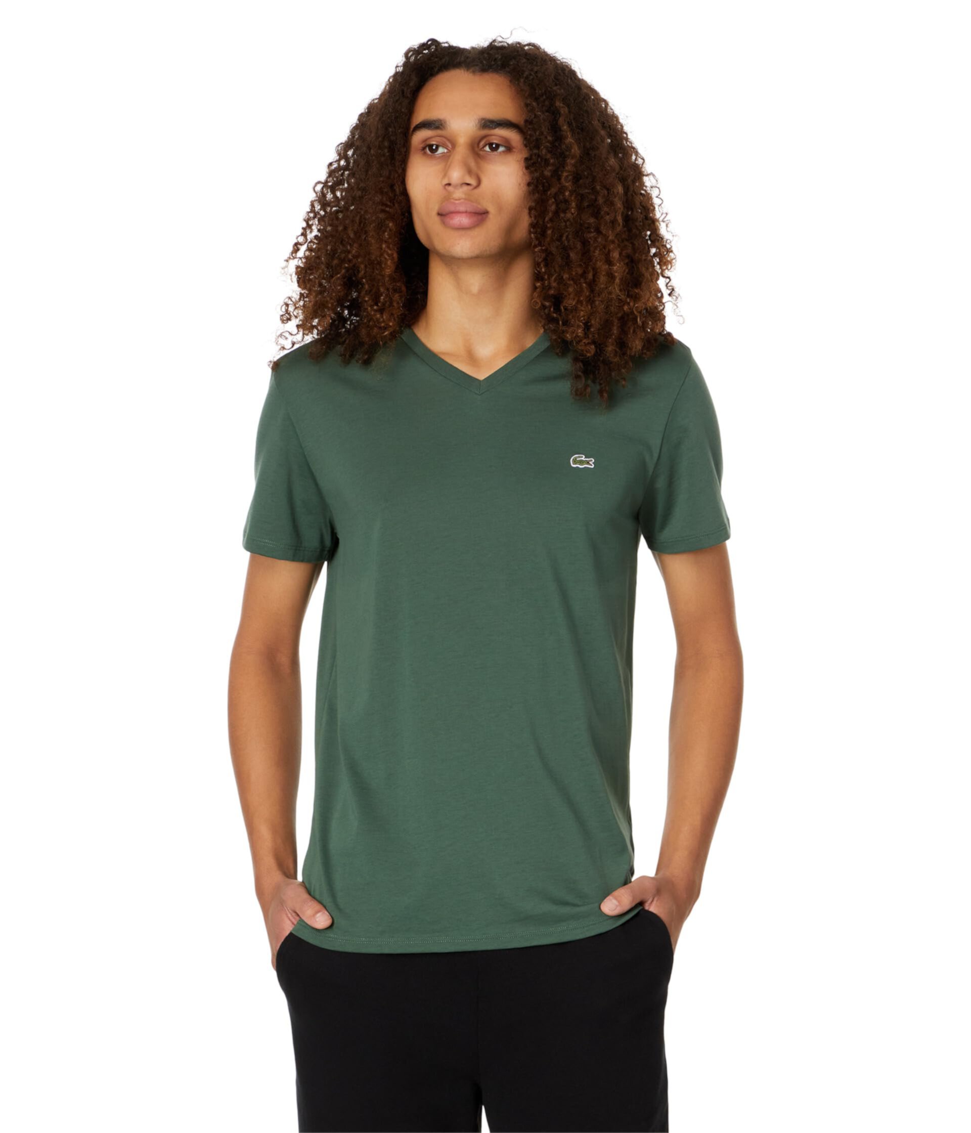 Short Sleeve V-Neck Pima Jersey T-Shirt Lacoste