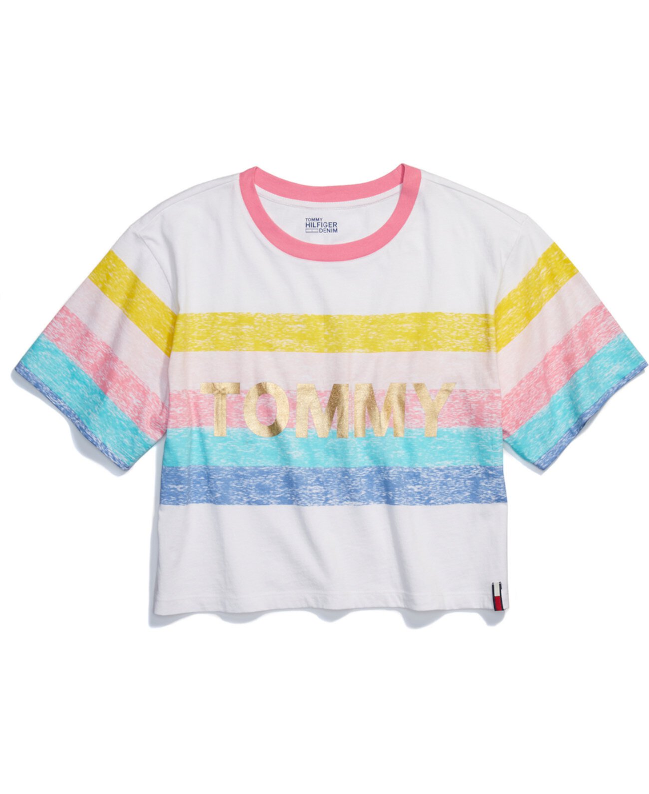 Женская укороченная футболка цвета радуги с широким вырезом Tommy Hilfiger