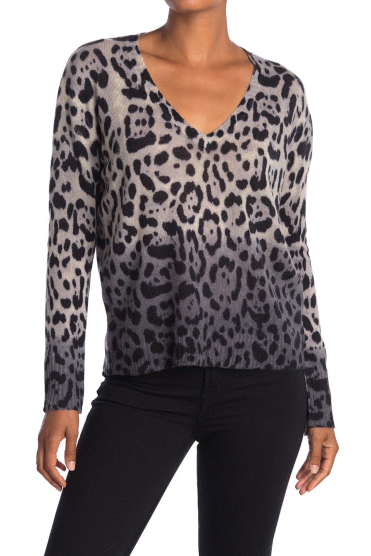 Кашемировый свитер Lauren с V-образным вырезом и леопардовым принтом 360 Cashmere