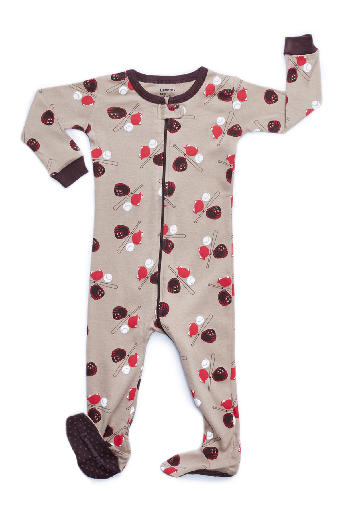 Коричневая пижама для сна с бейсбольными ногами (для малышей, малышей и маленьких детей) Leveret