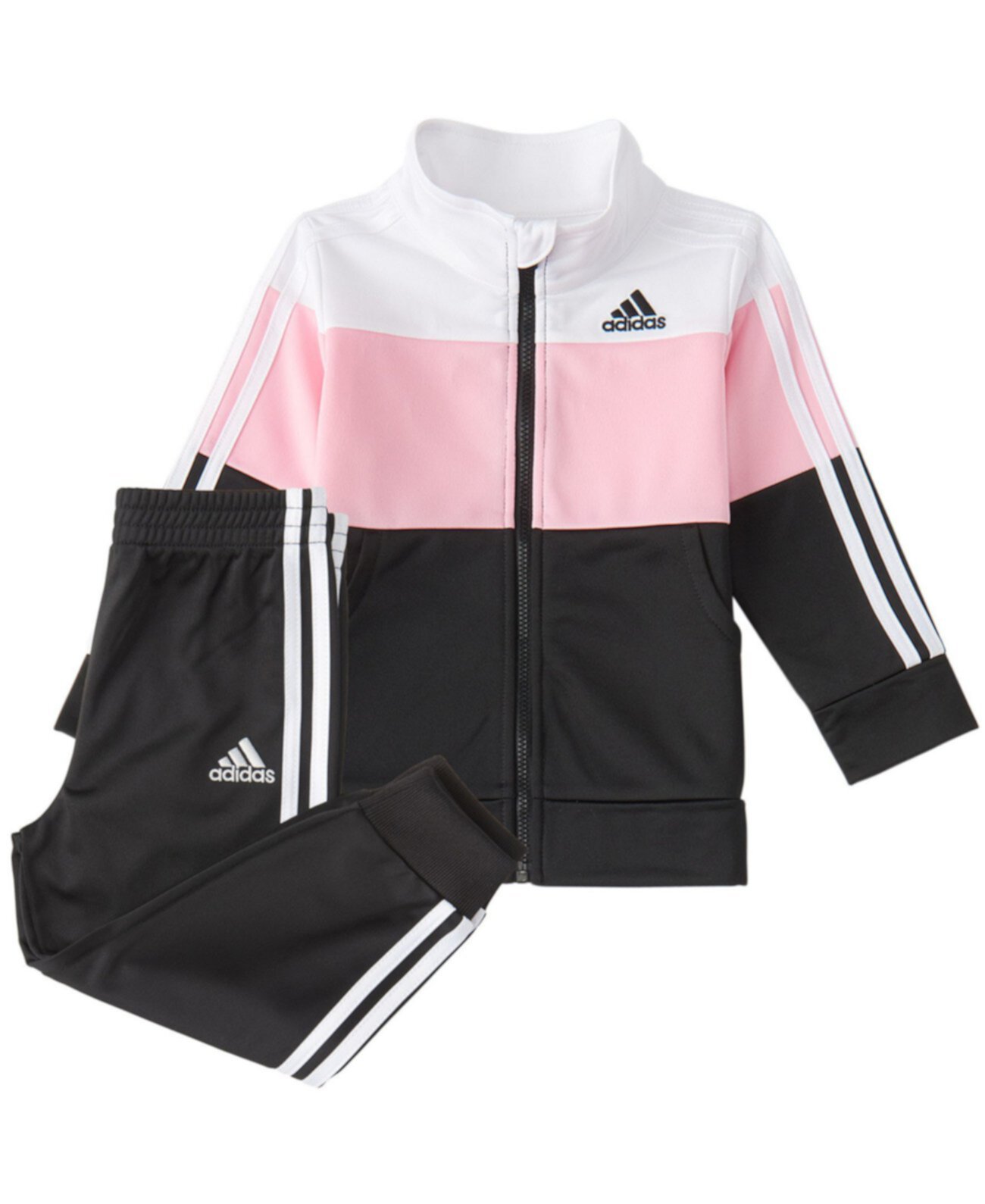 Трикотажная куртка и джоггеры на молнии спереди с цветными блоками для маленьких девочек Adidas