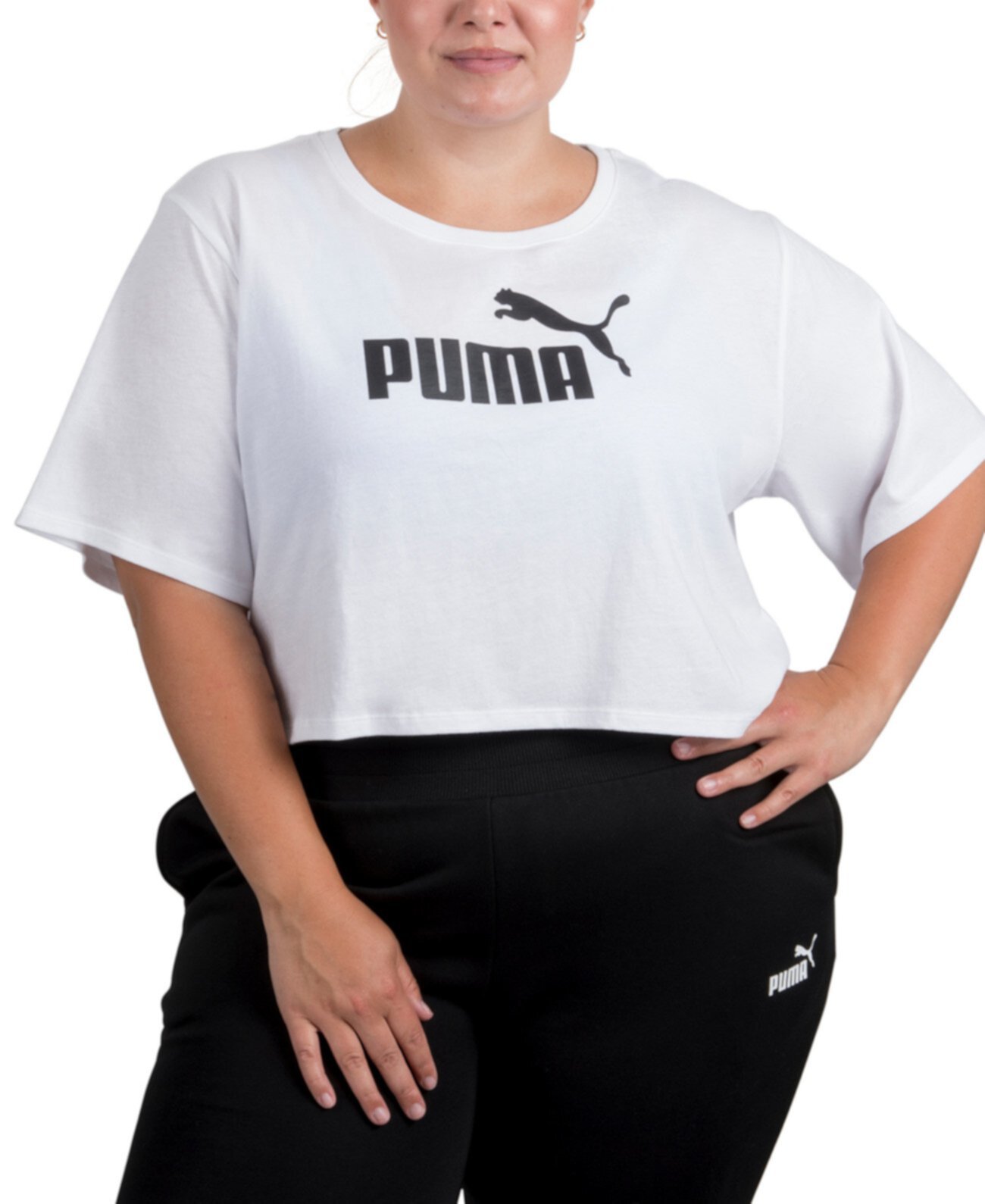 Укороченная хлопковая футболка с логотипом больших размеров PUMA