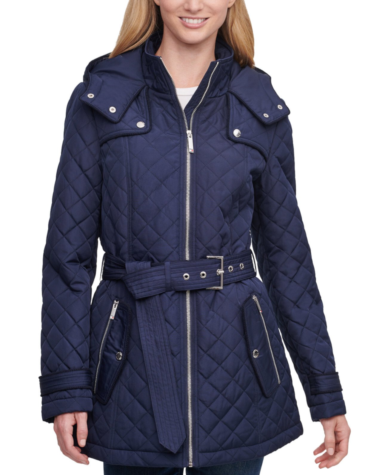 Стеганое пальто с поясом и капюшоном, созданное для Macy's Tommy Hilfiger