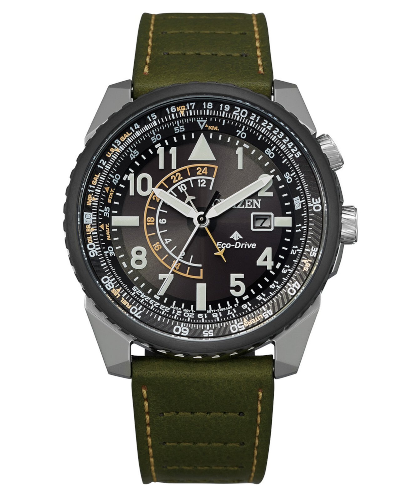 Мужские часы Promaster с зеленым кожаным ремешком Eco-Drive 42 мм Citizen