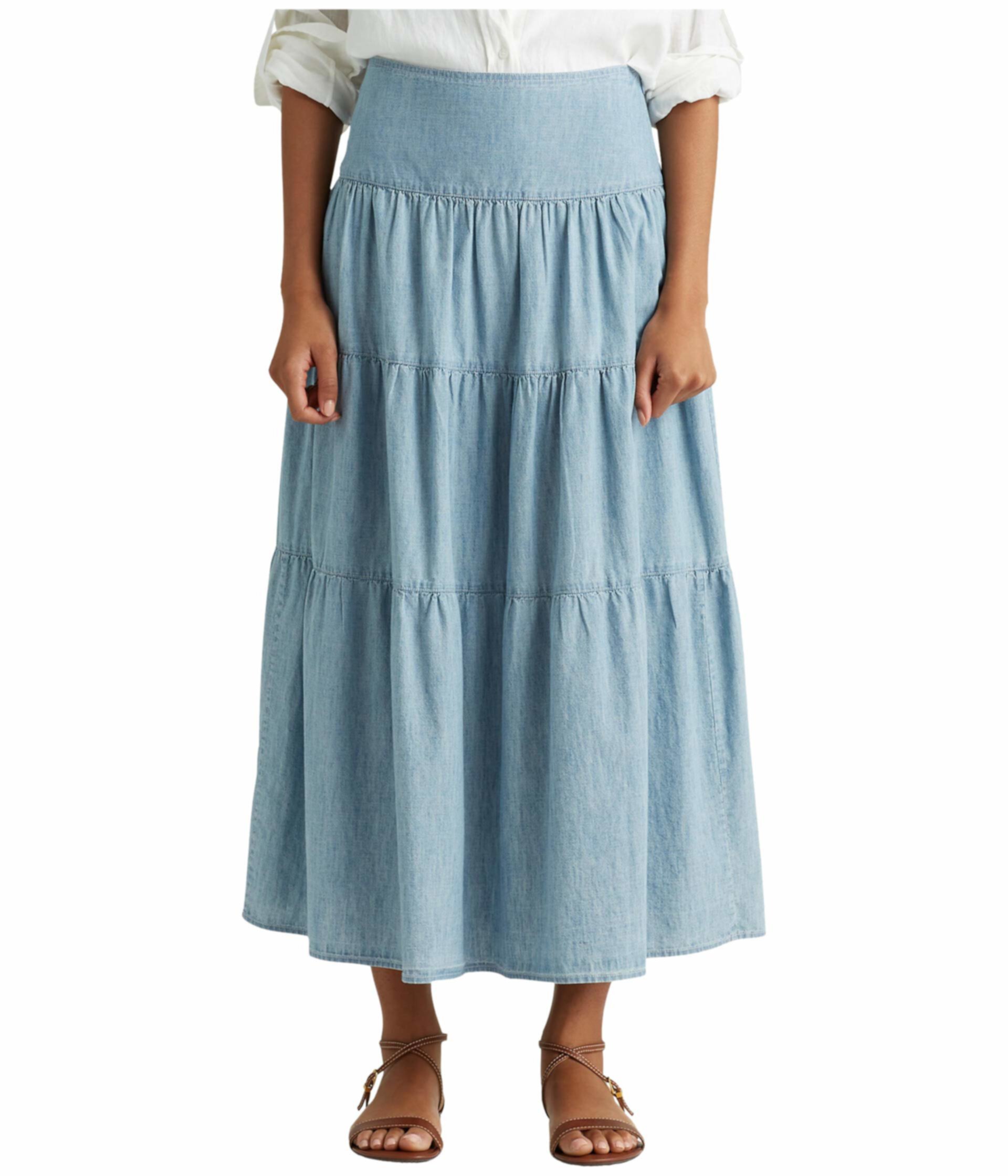 Многослойная крестьянская юбка из шамбре Ralph Lauren