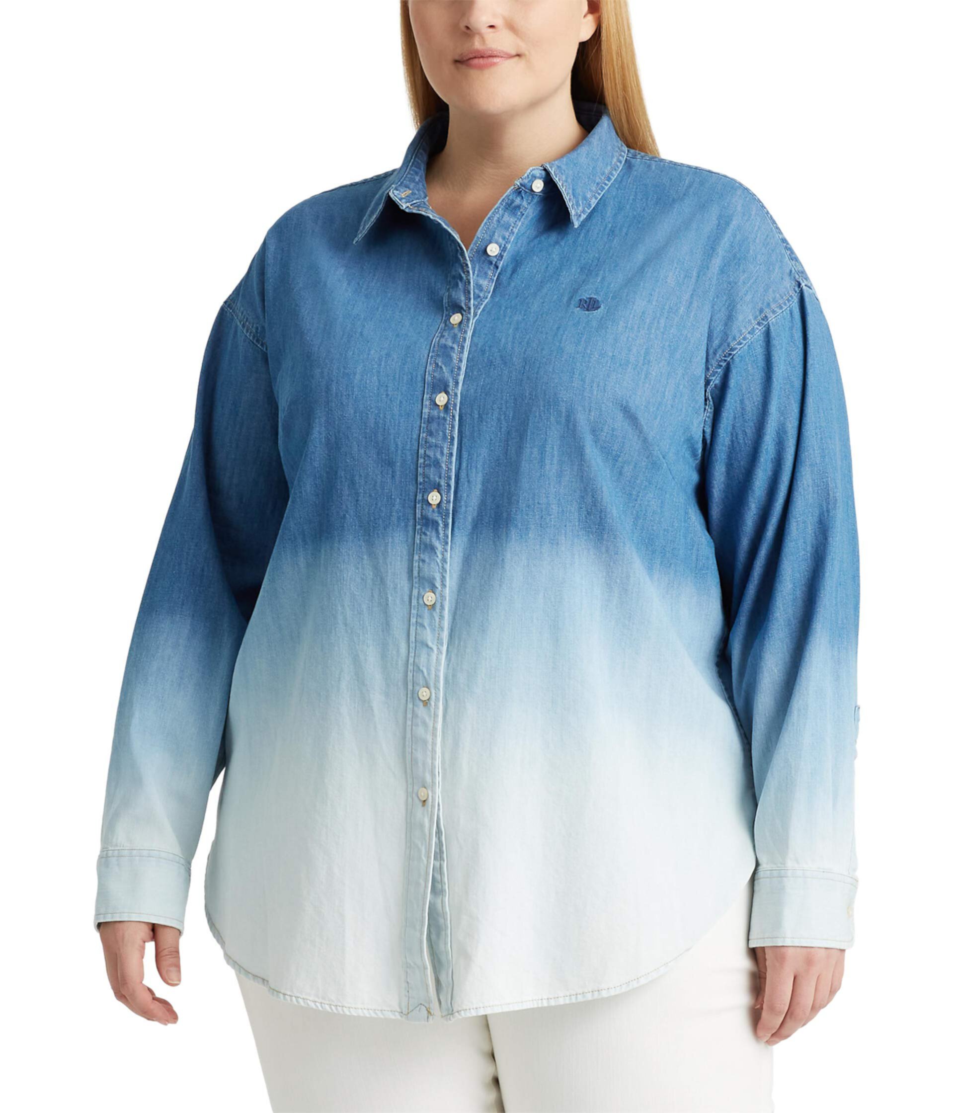 Джинсовая рубашка большого размера с эффектом омбре Ralph Lauren