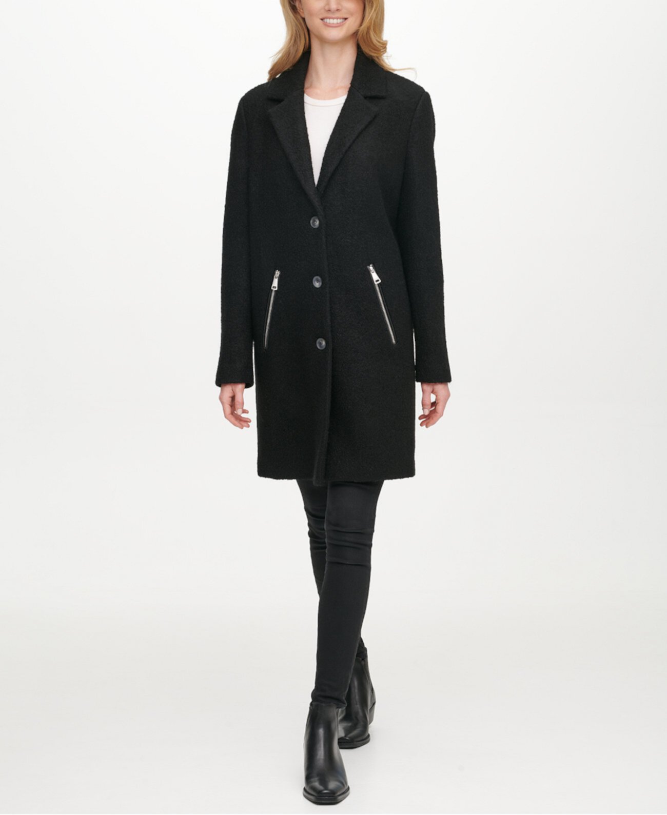 Однобортное пальто из букле Walker DKNY