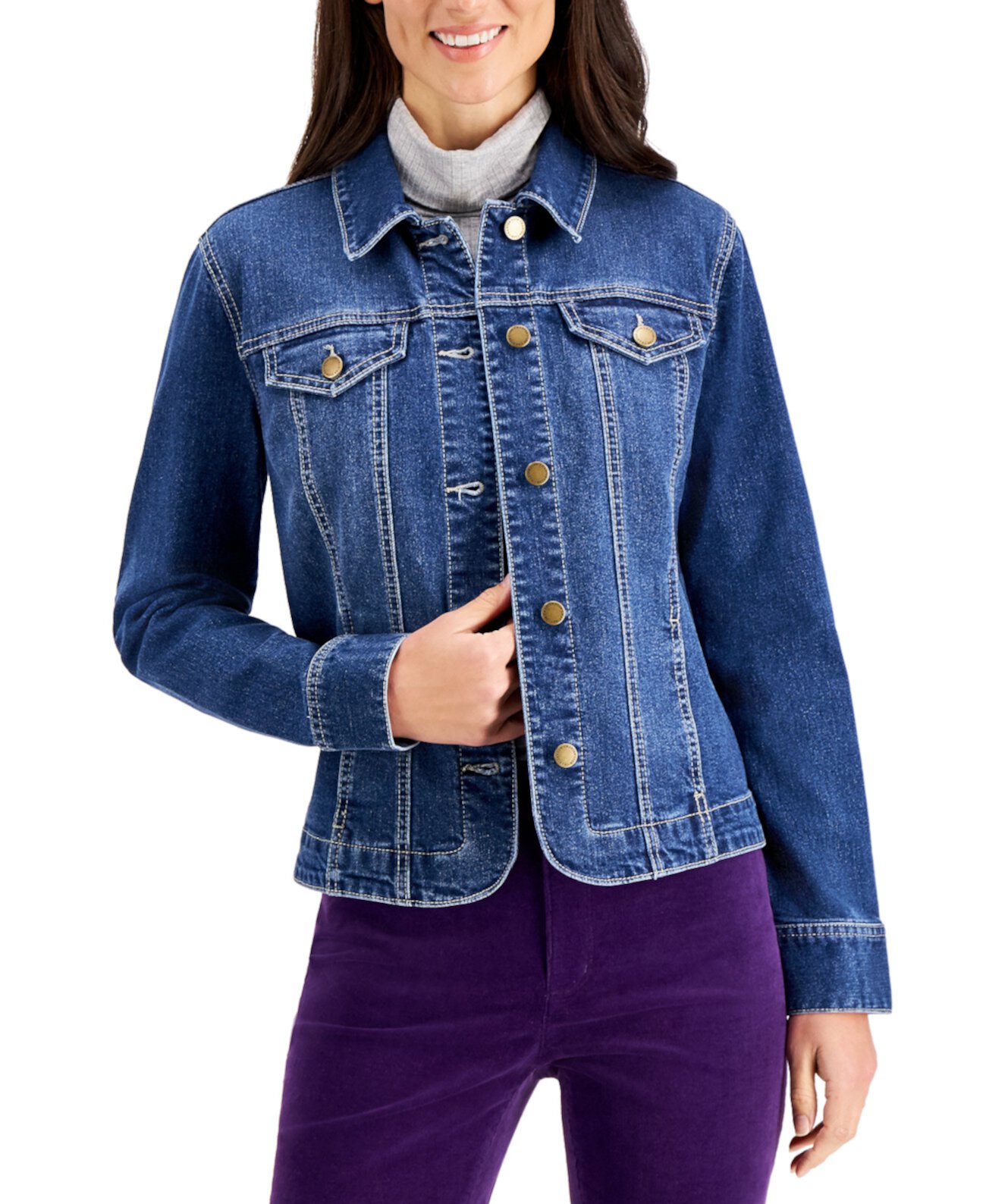 Джинсовая куртка на пуговицах, созданная для Macy's Charter Club