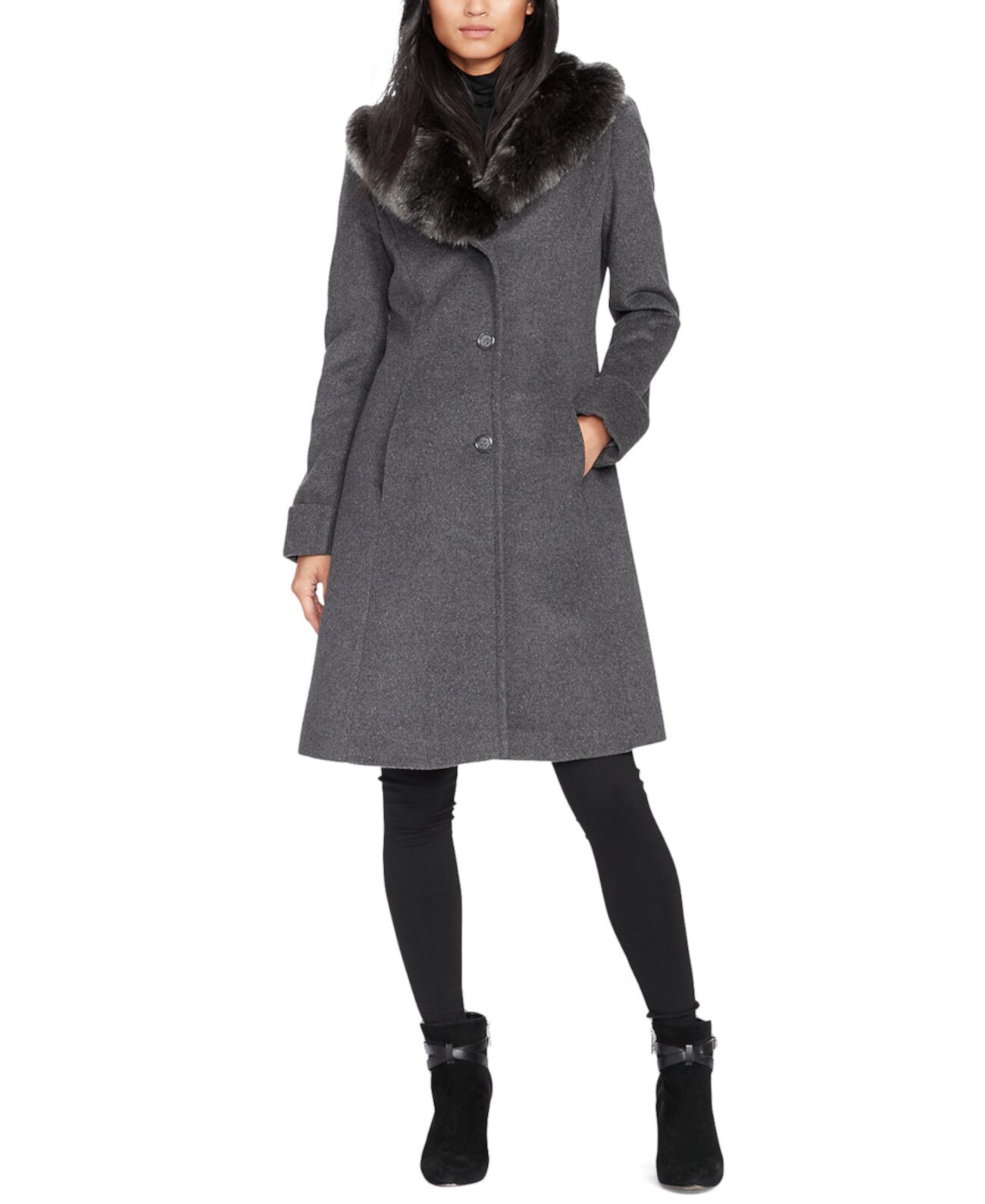 Миниатюрное пальто из смесовой шерсти с отделкой из искусственного меха, созданное для Macy's Ralph Lauren