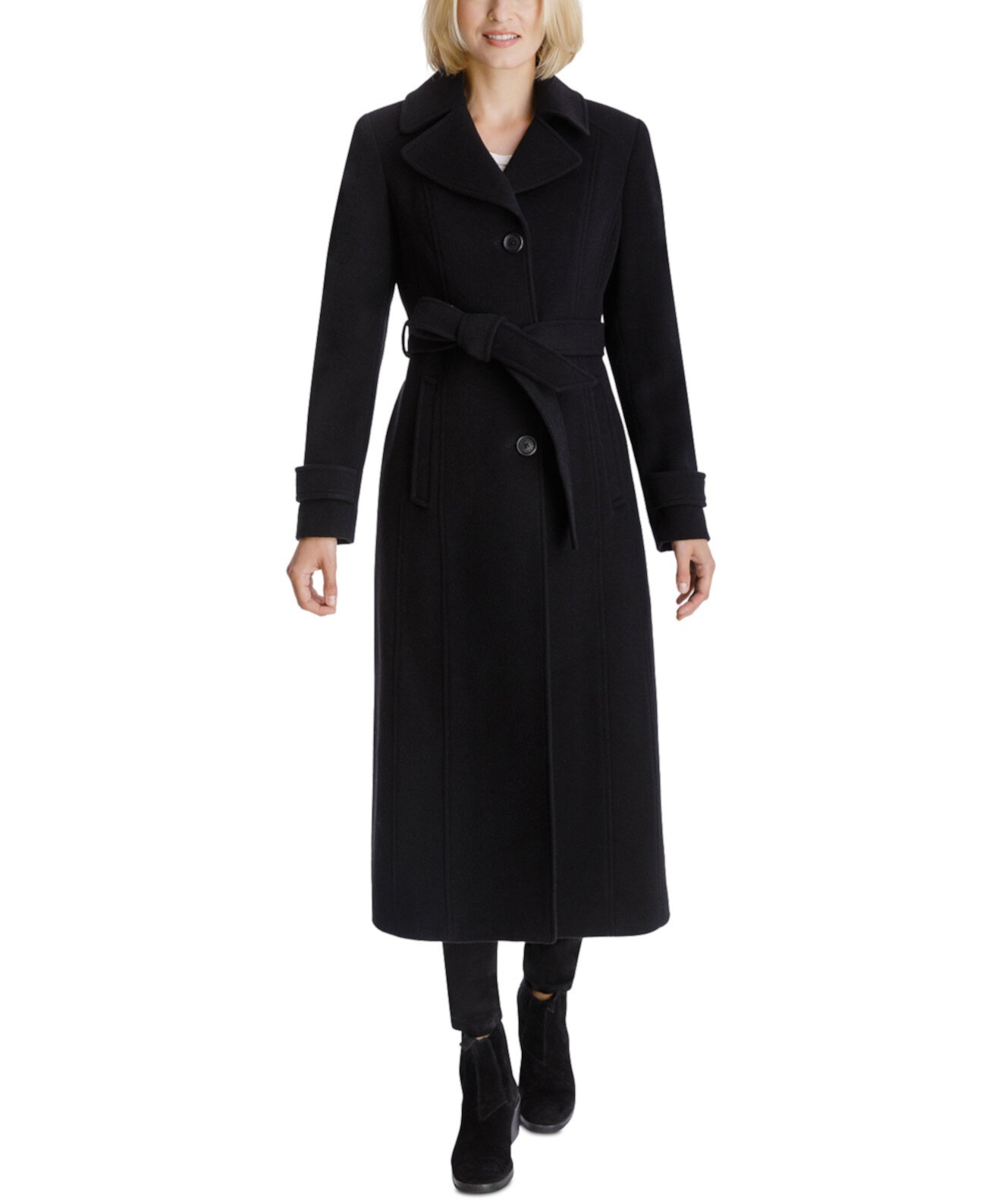 Однобортное макси-пальто с поясом и запахом Petite, созданное для Macy's Anne Klein