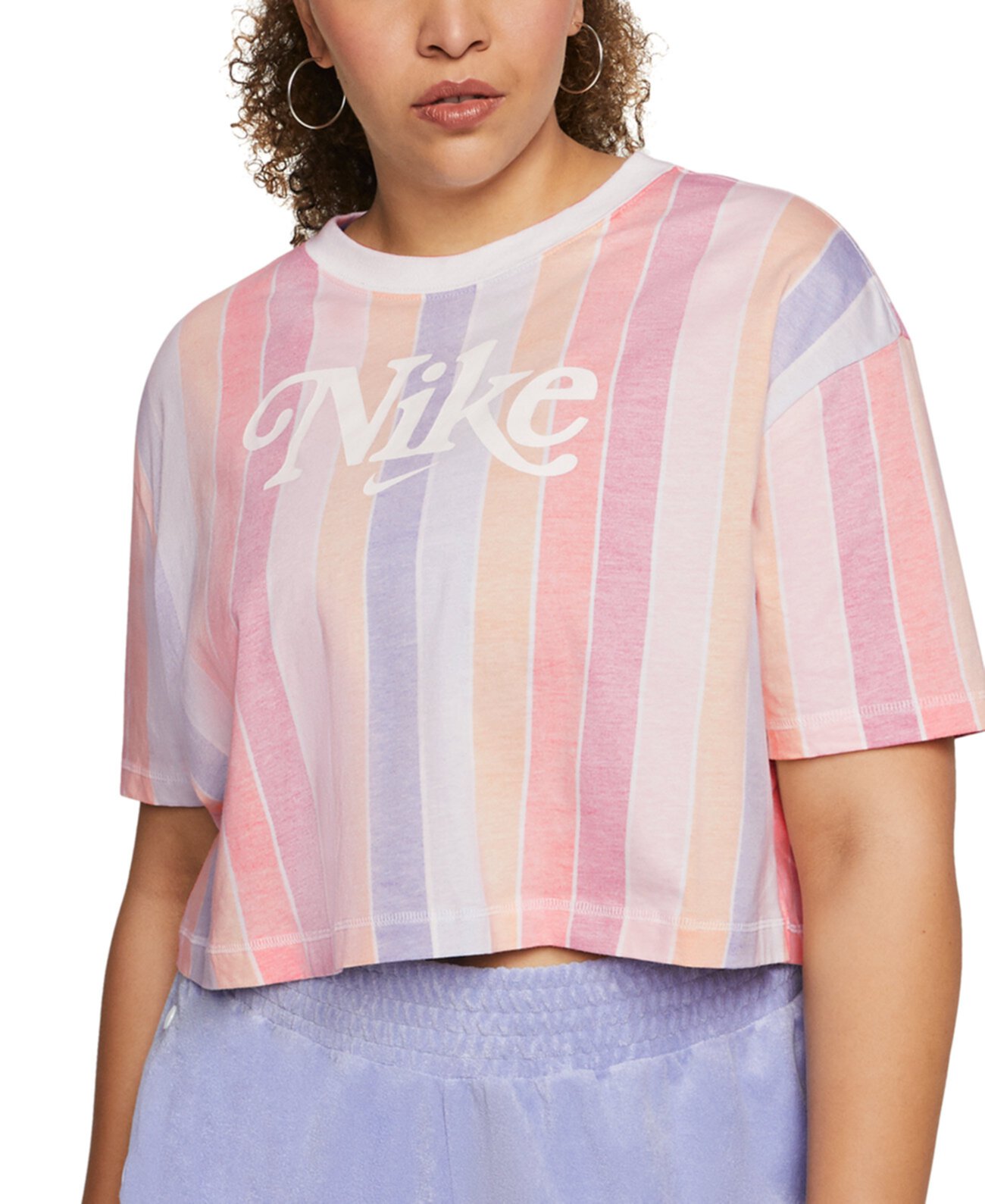Укороченная футболка больших размеров в полоску из хлопка Nike