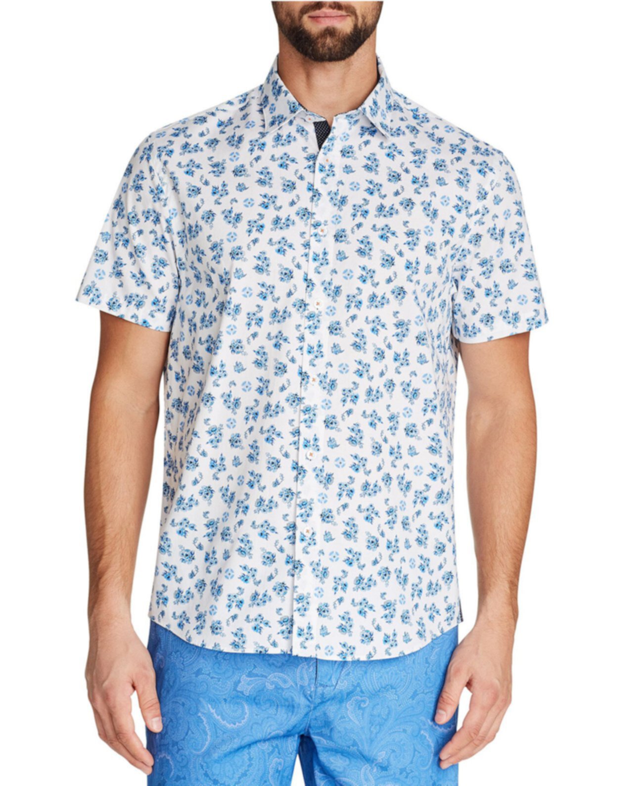 Мужская приталенная рубашка с коротким рукавом с цветочным рисунком и бесплатная маска для лица при покупке Tallia