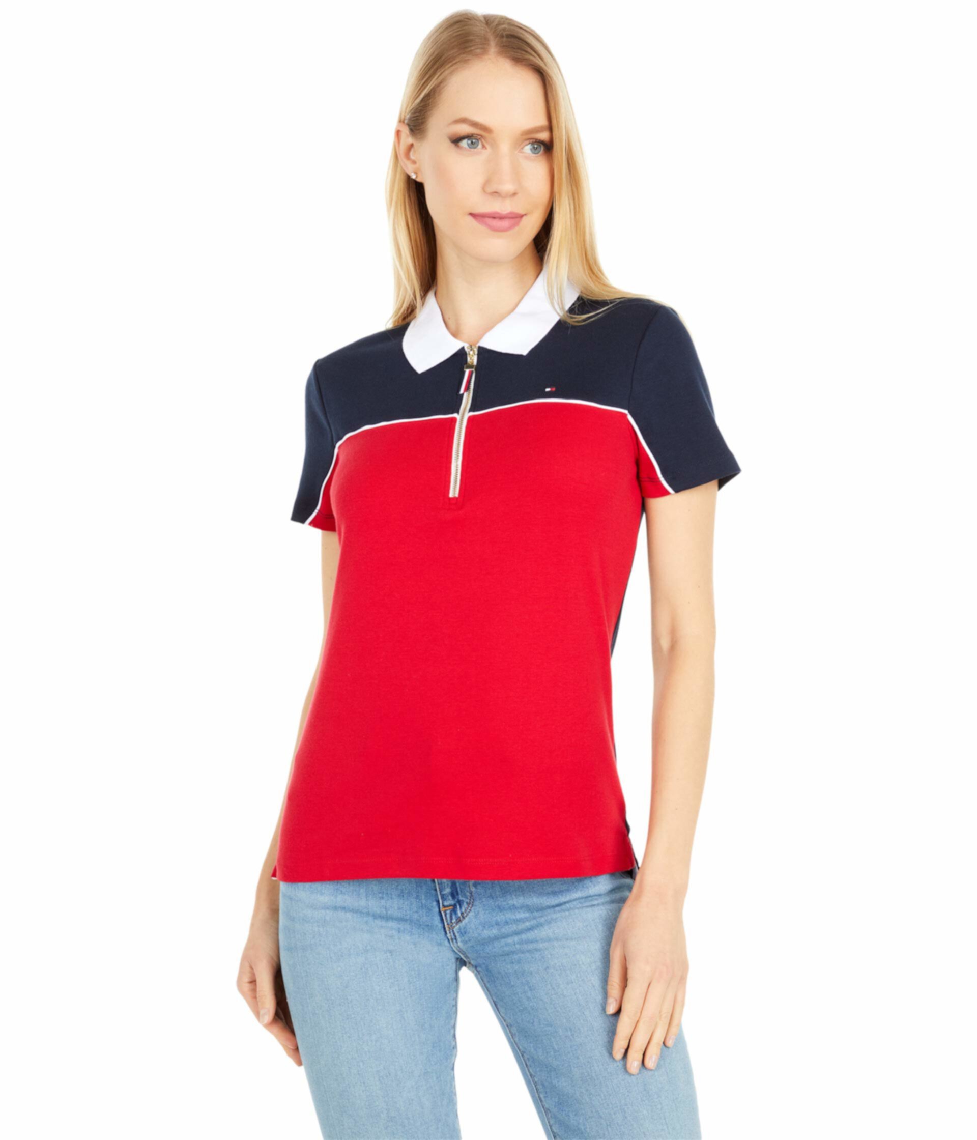 Рубашка-поло на молнии с короткими рукавами и цветными блоками Tommy Hilfiger