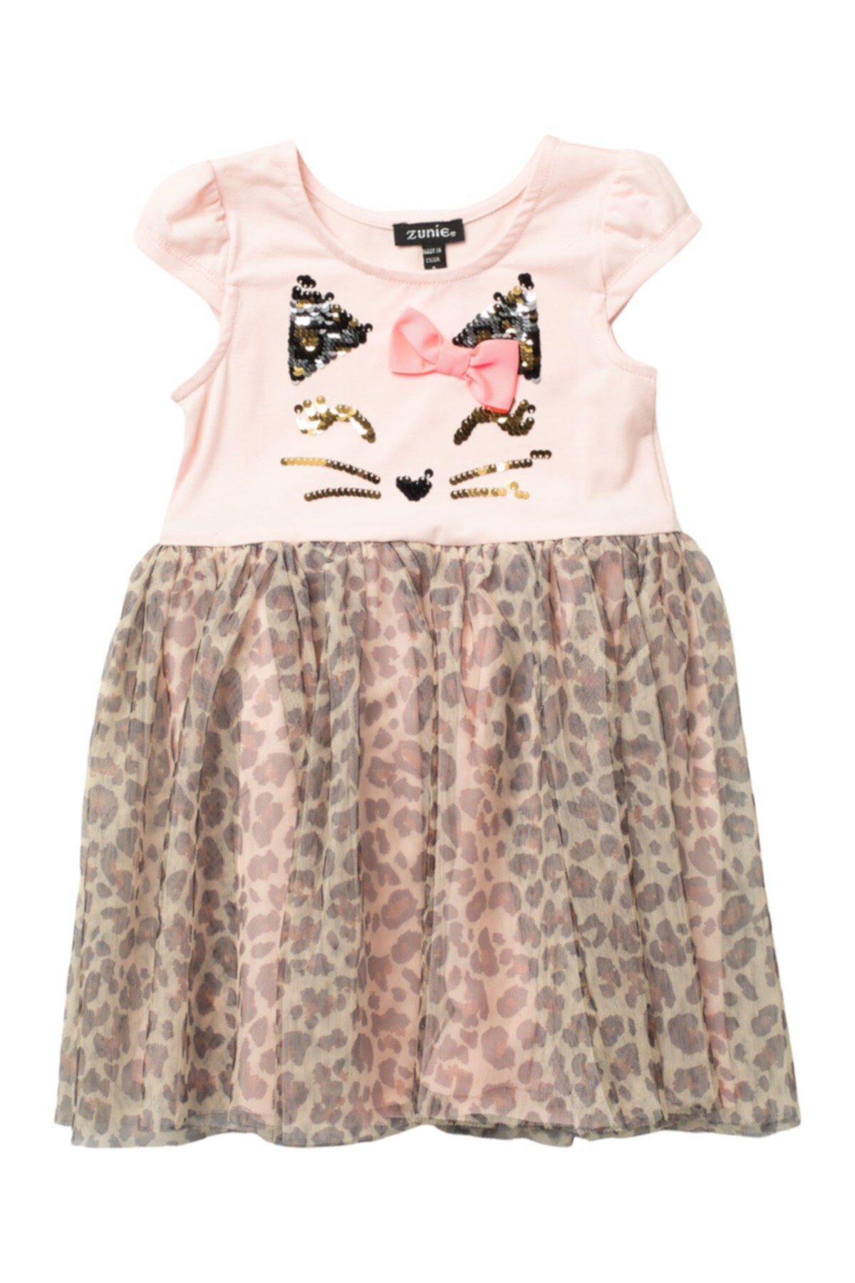 Платье-юбка с однотонным принтом и пайетками с короткими рукавами (Little Girls) Zunie