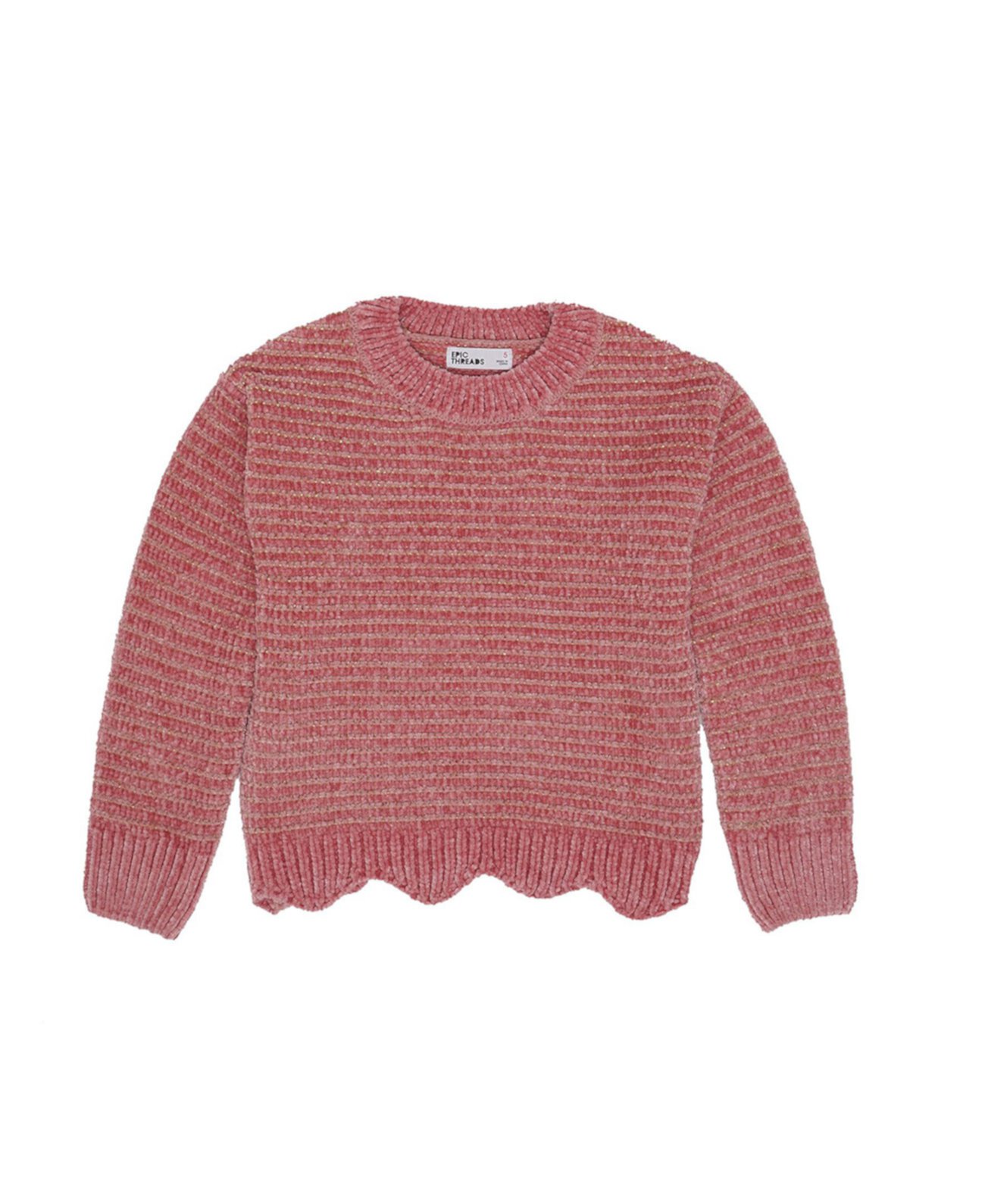 Однотонный вязаный свитер с зубчатым краем Little Girls Epic Threads